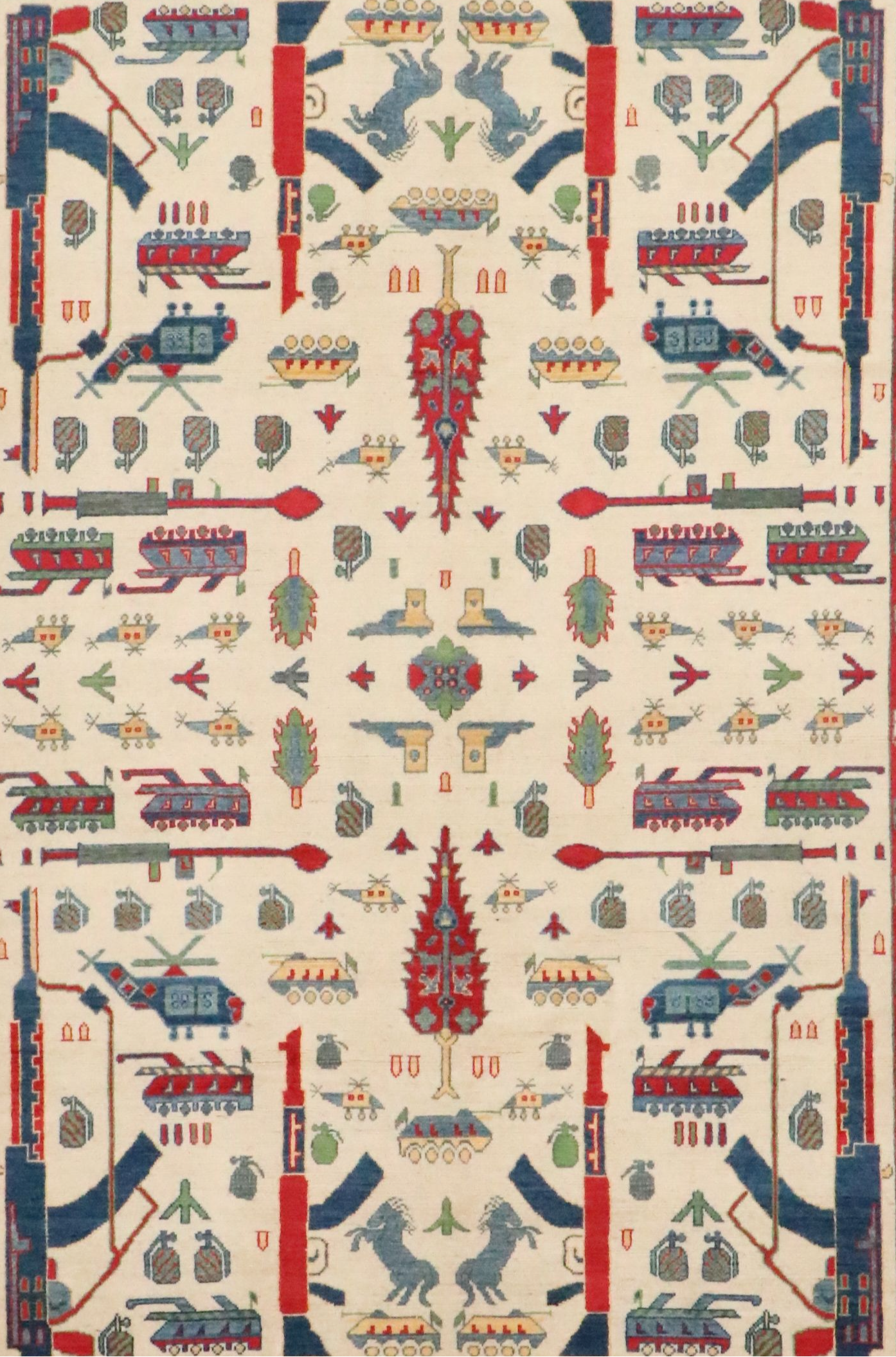 5'11 x 9' Hand-Knotted Afghan Pictorial War Area Rug