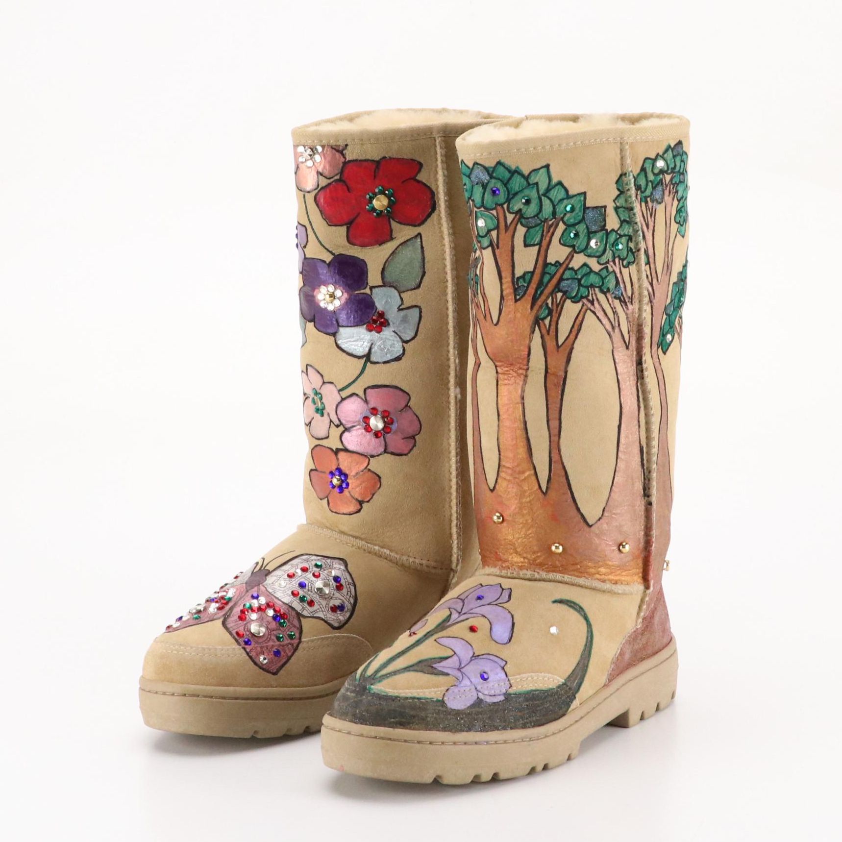 Lucy Liu Signed & Hand Painted "Enchanted Forest" Ultra Tall Ugg Boots W/ Box