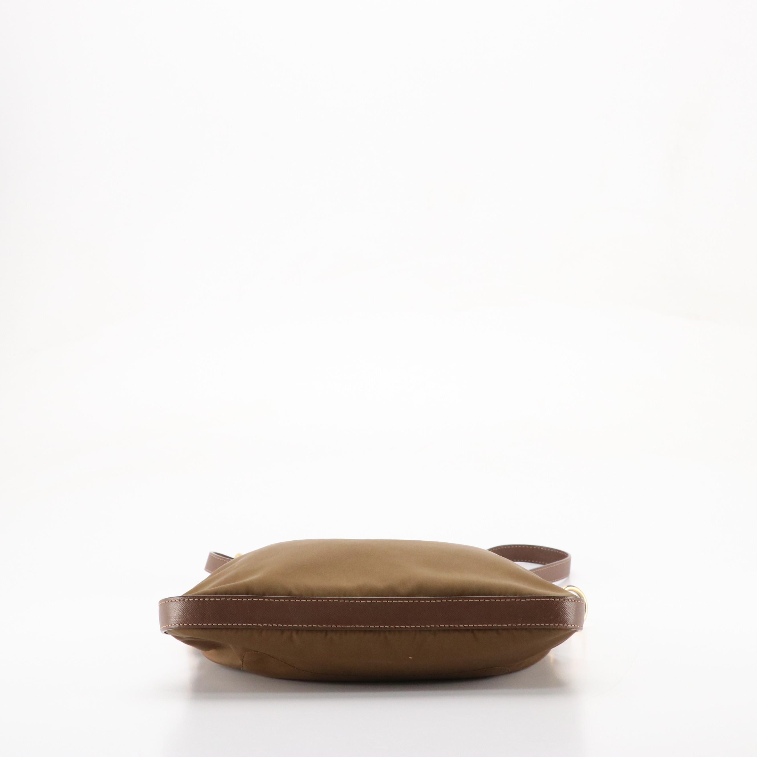 Prada Zippered Crossbody Bag in Mocha Brown Tessuto Nylon and Leather Trim