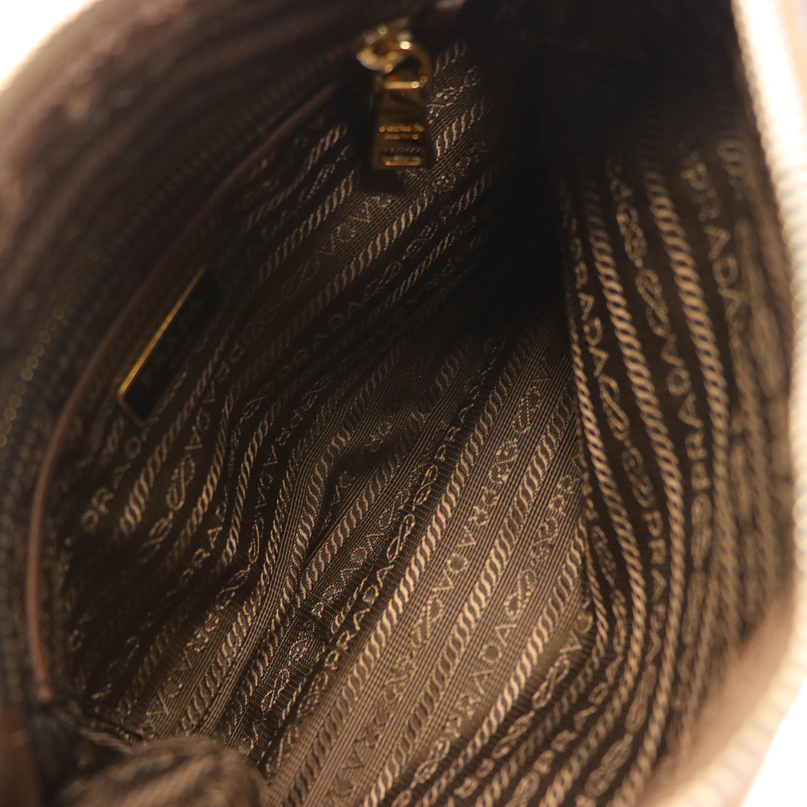 Prada Zippered Crossbody Bag in Mocha Brown Tessuto Nylon and Leather Trim