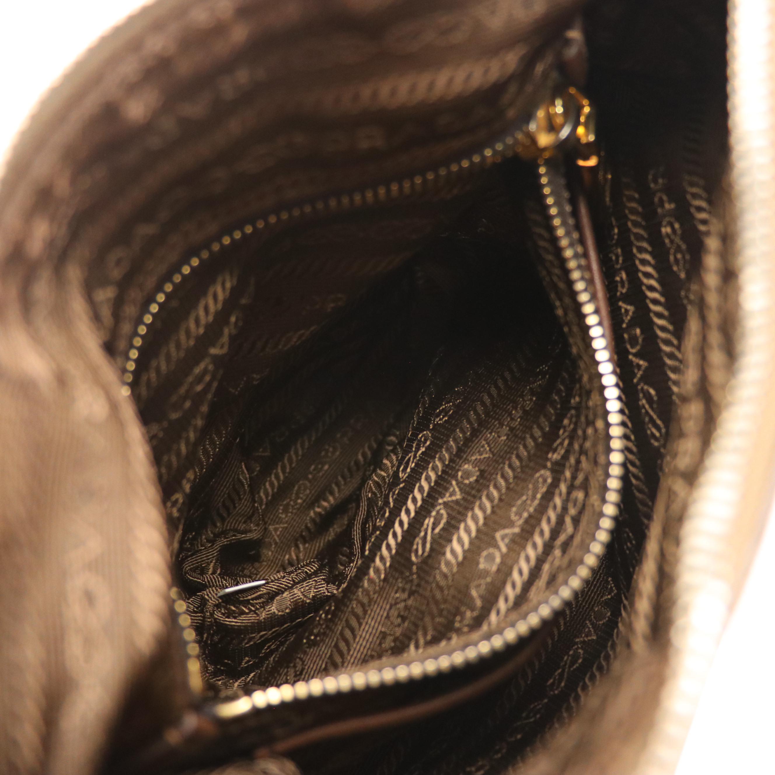 Prada Zippered Crossbody Bag in Mocha Brown Tessuto Nylon and Leather Trim