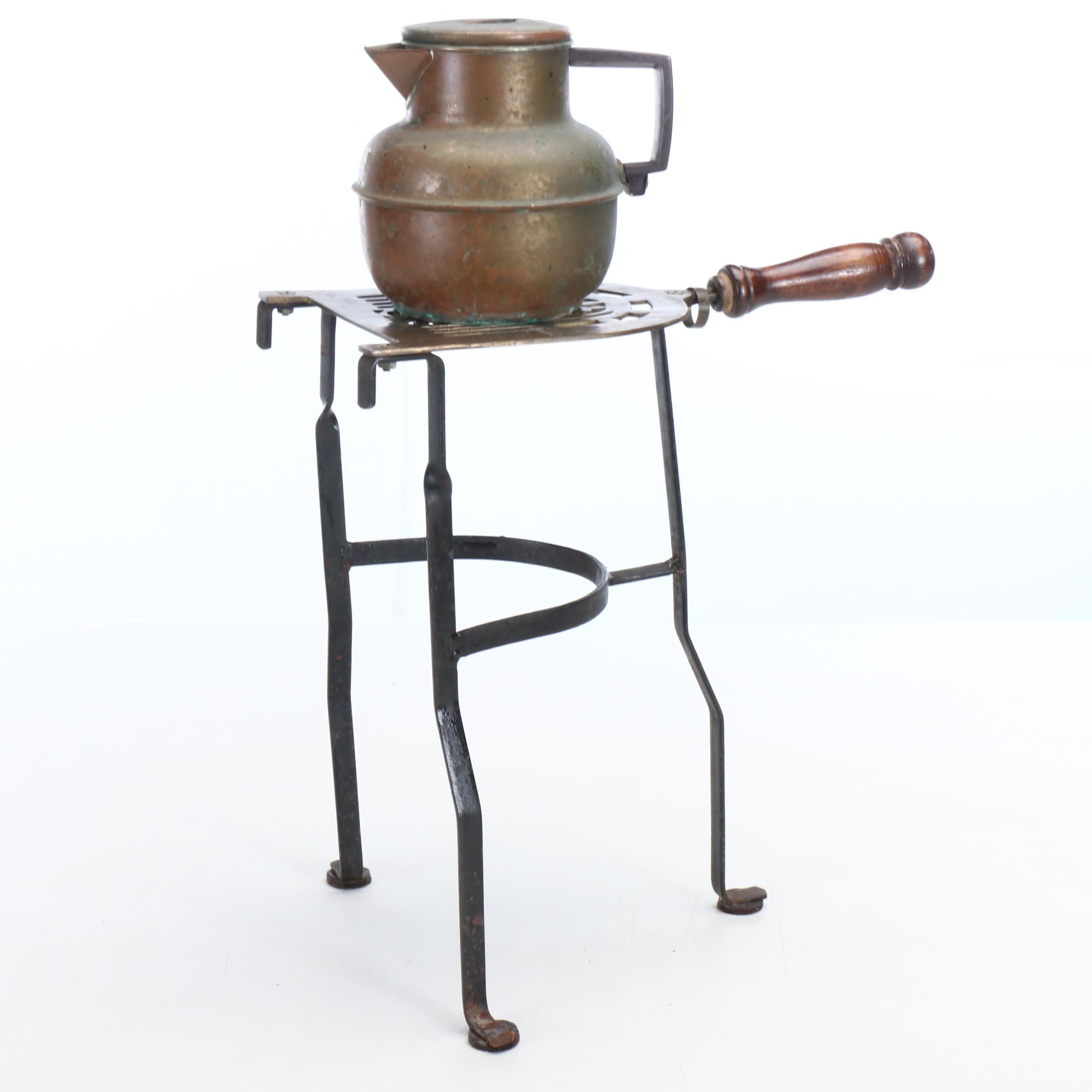 Georgian Style Kettle Trivet with Copper Percolator Coffee Pot