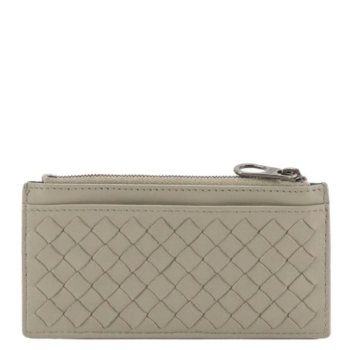 Bottega Veneta Zip Card Case in Gray Intrecciato & Blue Smooth Calfskin Leather