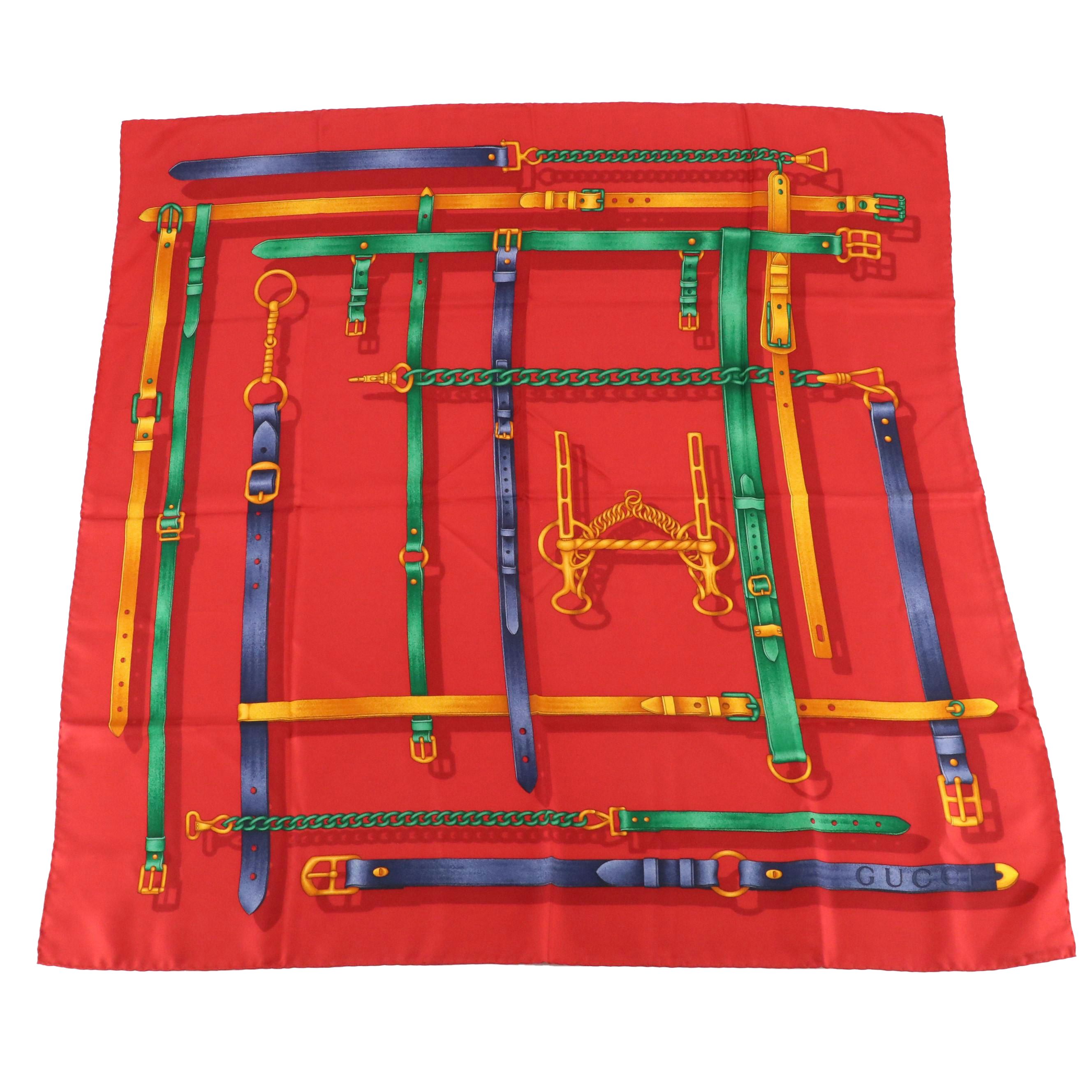 Gucci Equestrian Motif Silk Twill Scarf