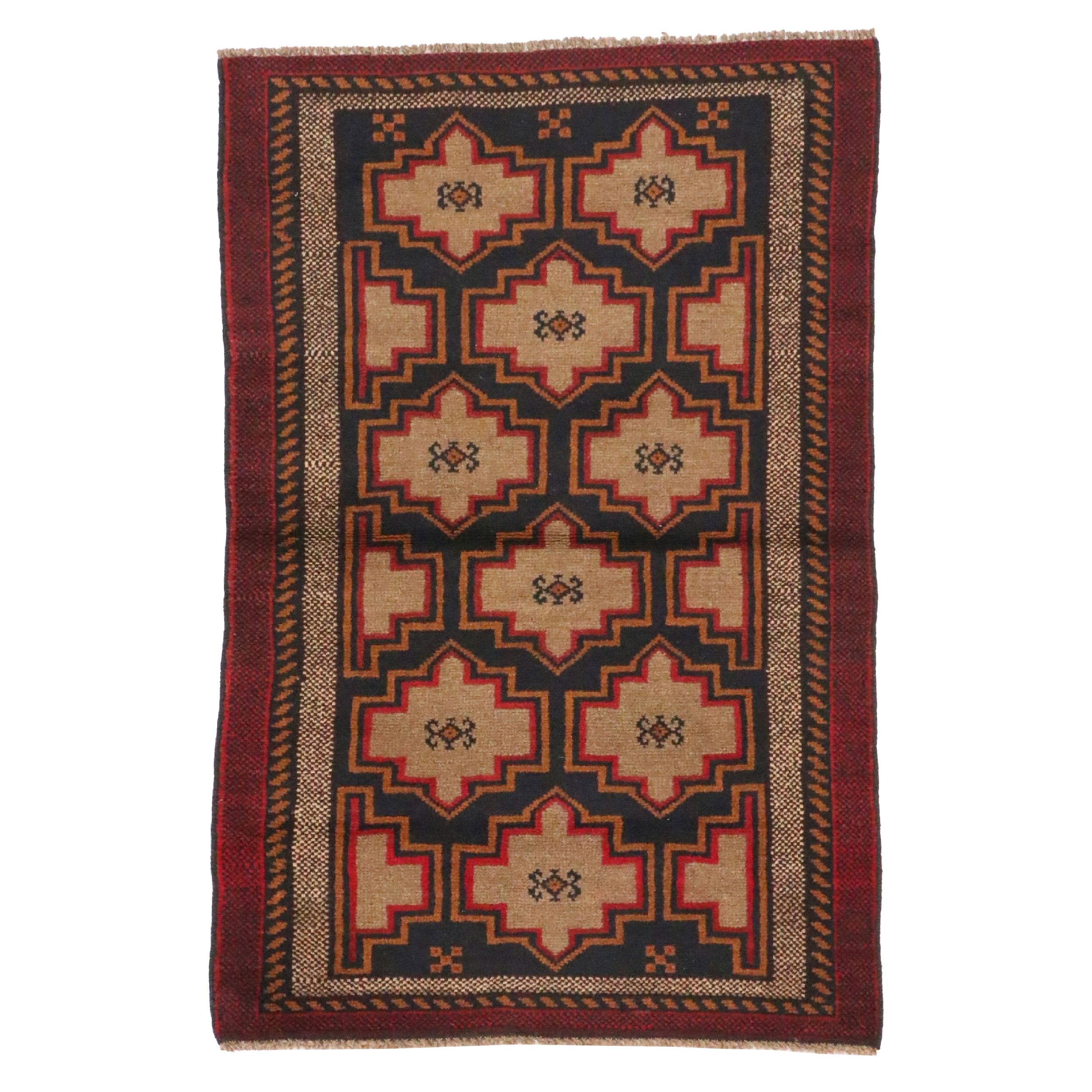 2'9 x 4'2 Hand-Knotted Afghan Baluch Accent Rug