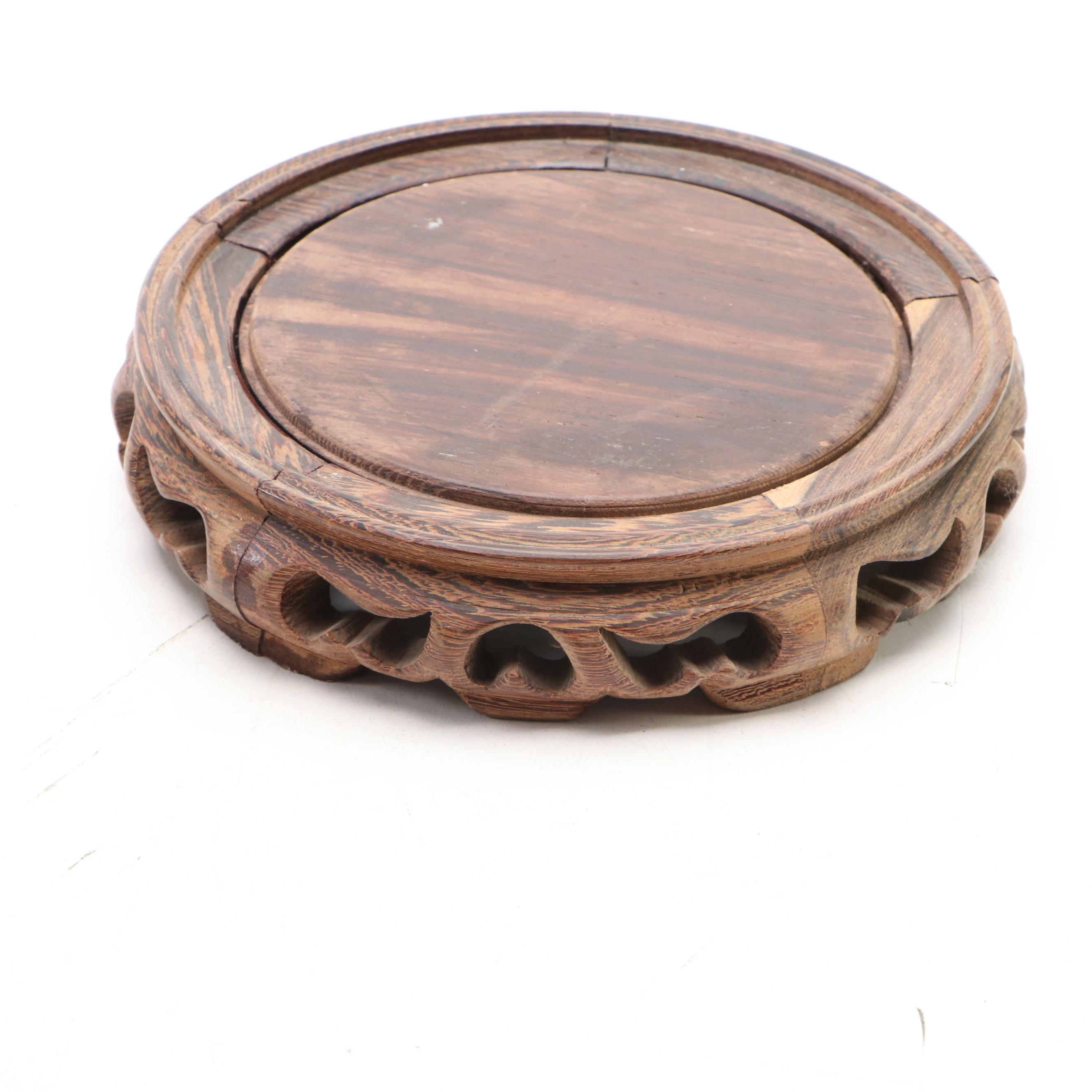 Chinese Porcelain Celadon Bowl with Vase and Carved Wood Base