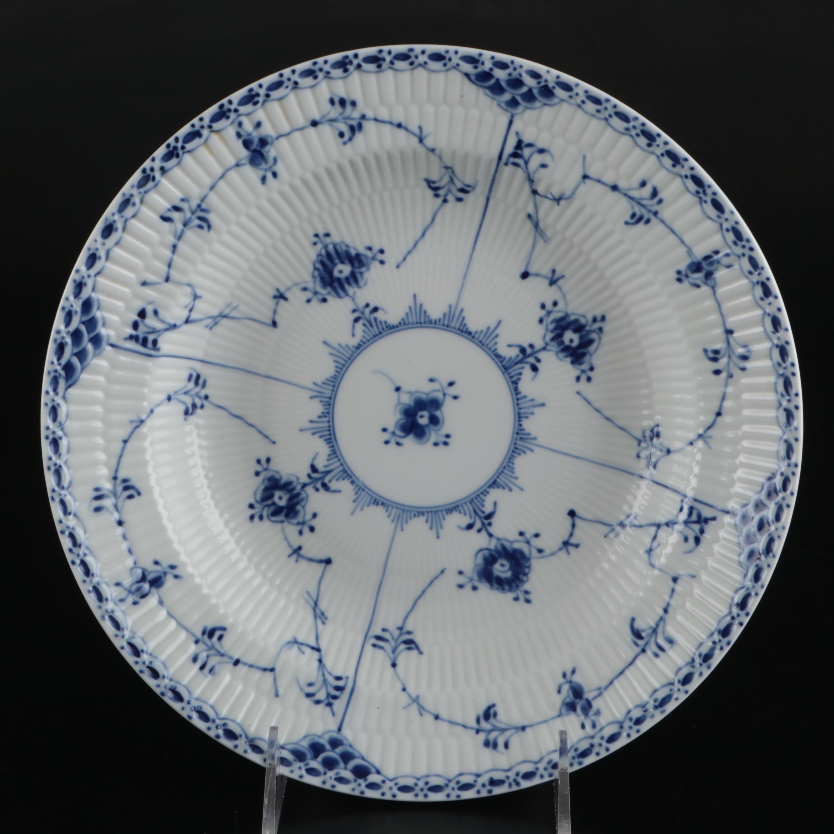 Royal Copenhagen "Blue Fluted Plain" and "Blue Flowers" Porcelain Bowl and Plate