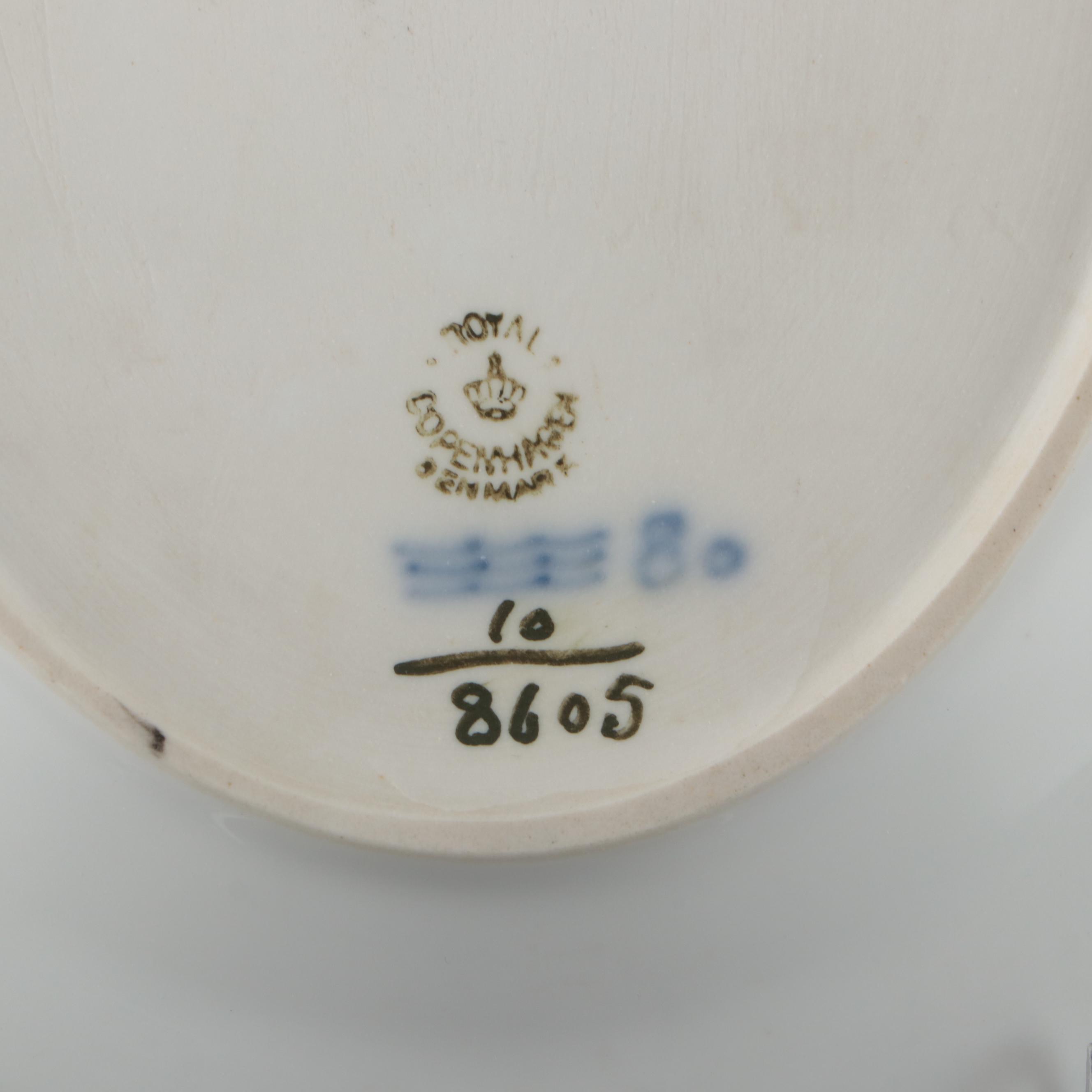 Royal Copenhagen "Blue Fluted Plain" and "Blue Flowers" Porcelain Bowl and Plate