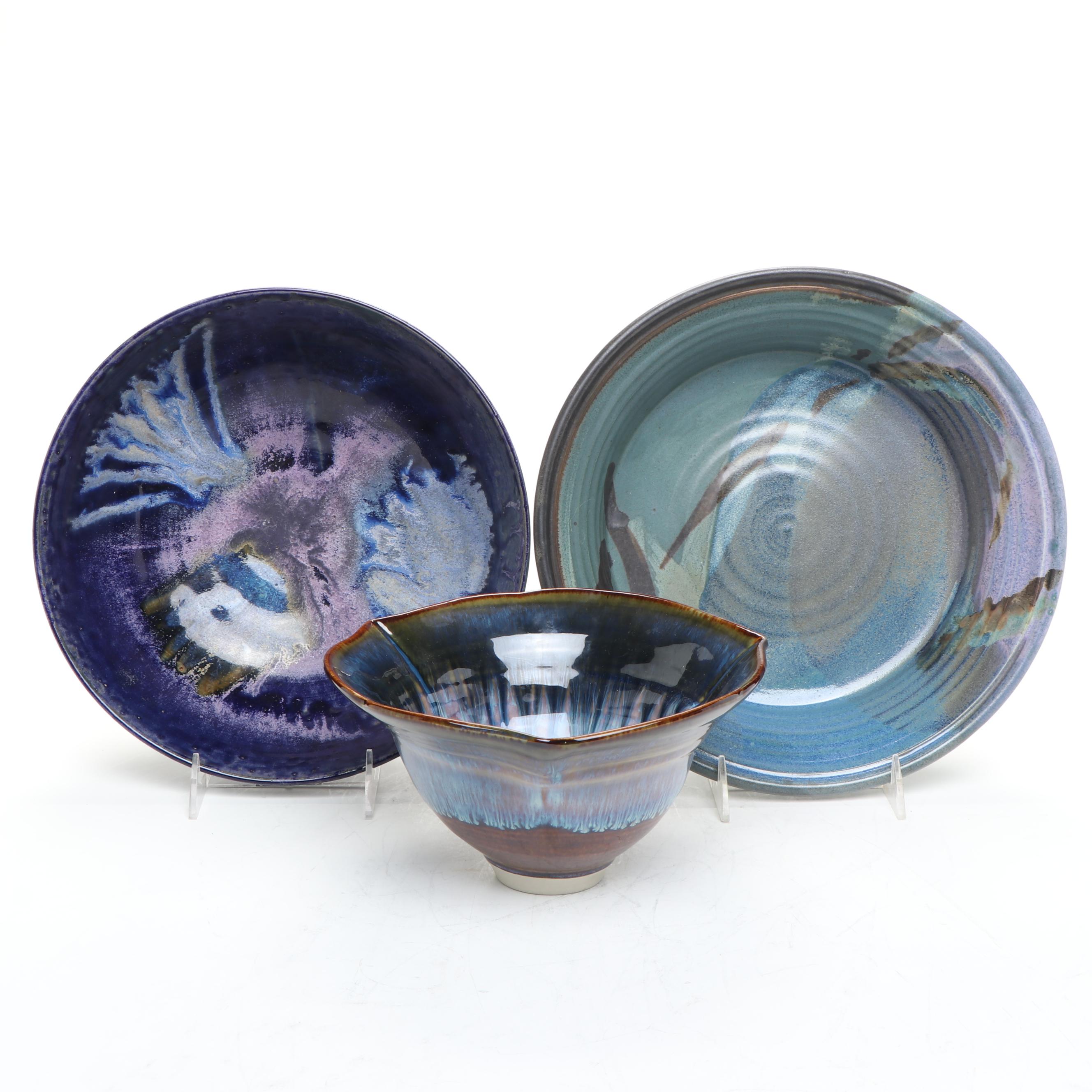 Bill Campbell & Other Wheel Thrown Pottery Bowls with Drip Glaze Finish