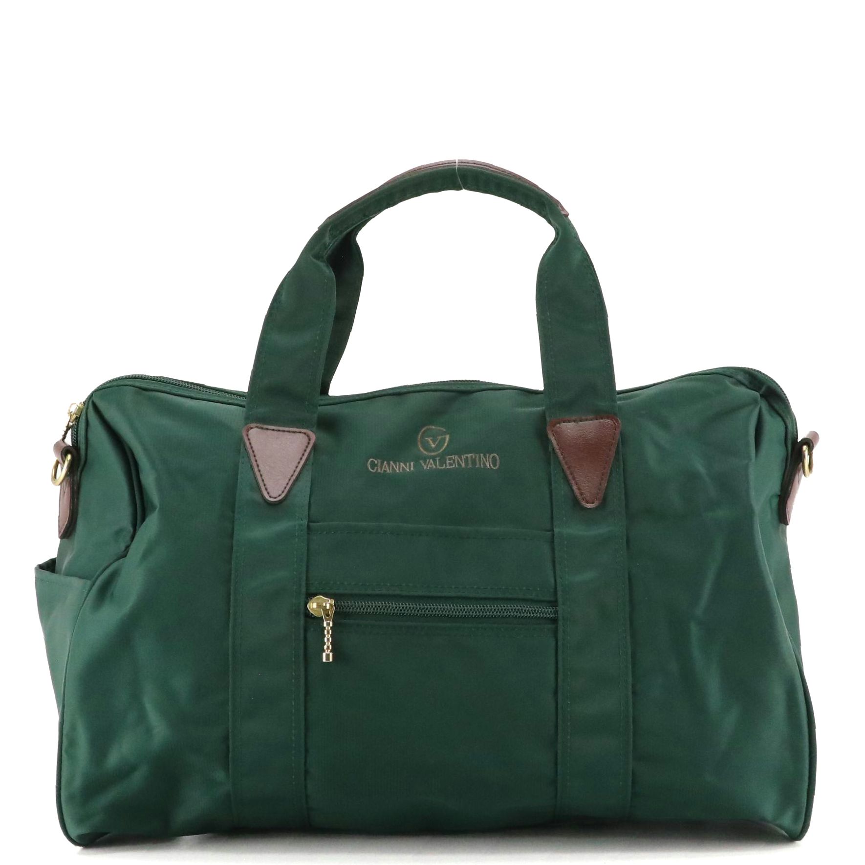 Gianni Valentino Small Two-Way Duffel Bag in Forest Green Nylon and Leather Trim