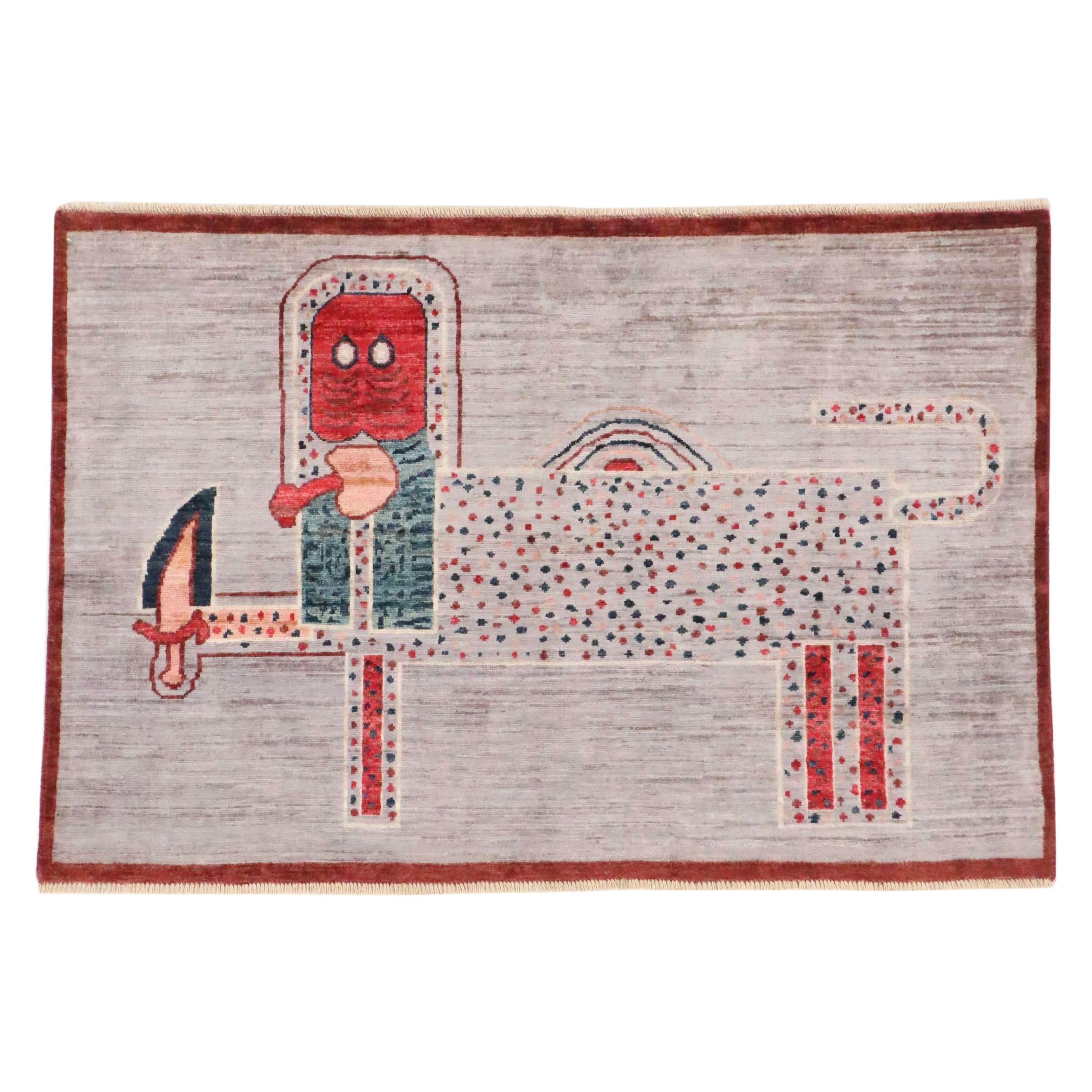 3'4 x 4'11 Hand-Knotted Northwest Persian Pictorial Accent Rug