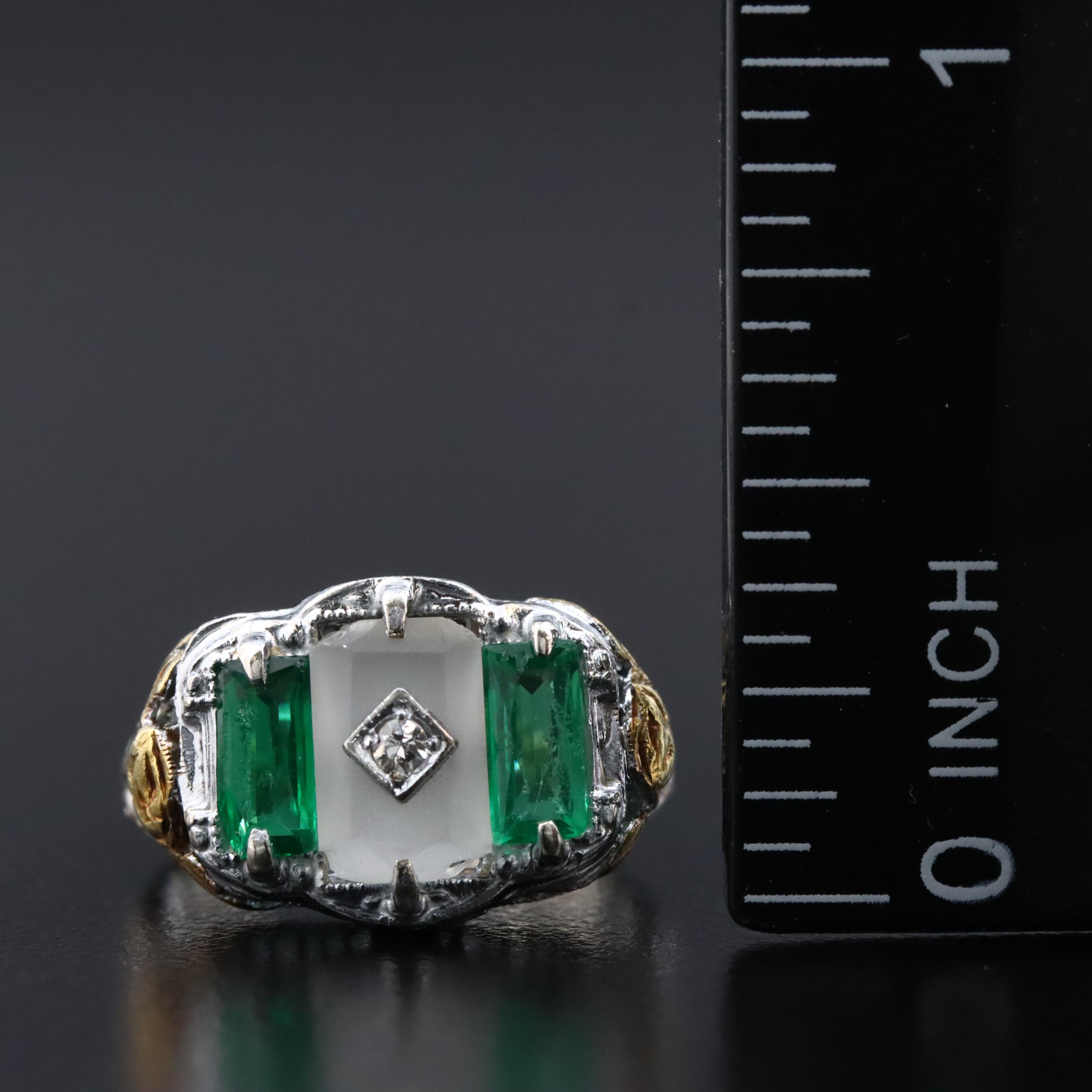 14K Rock Crystal, Glass, and Diamond Ring