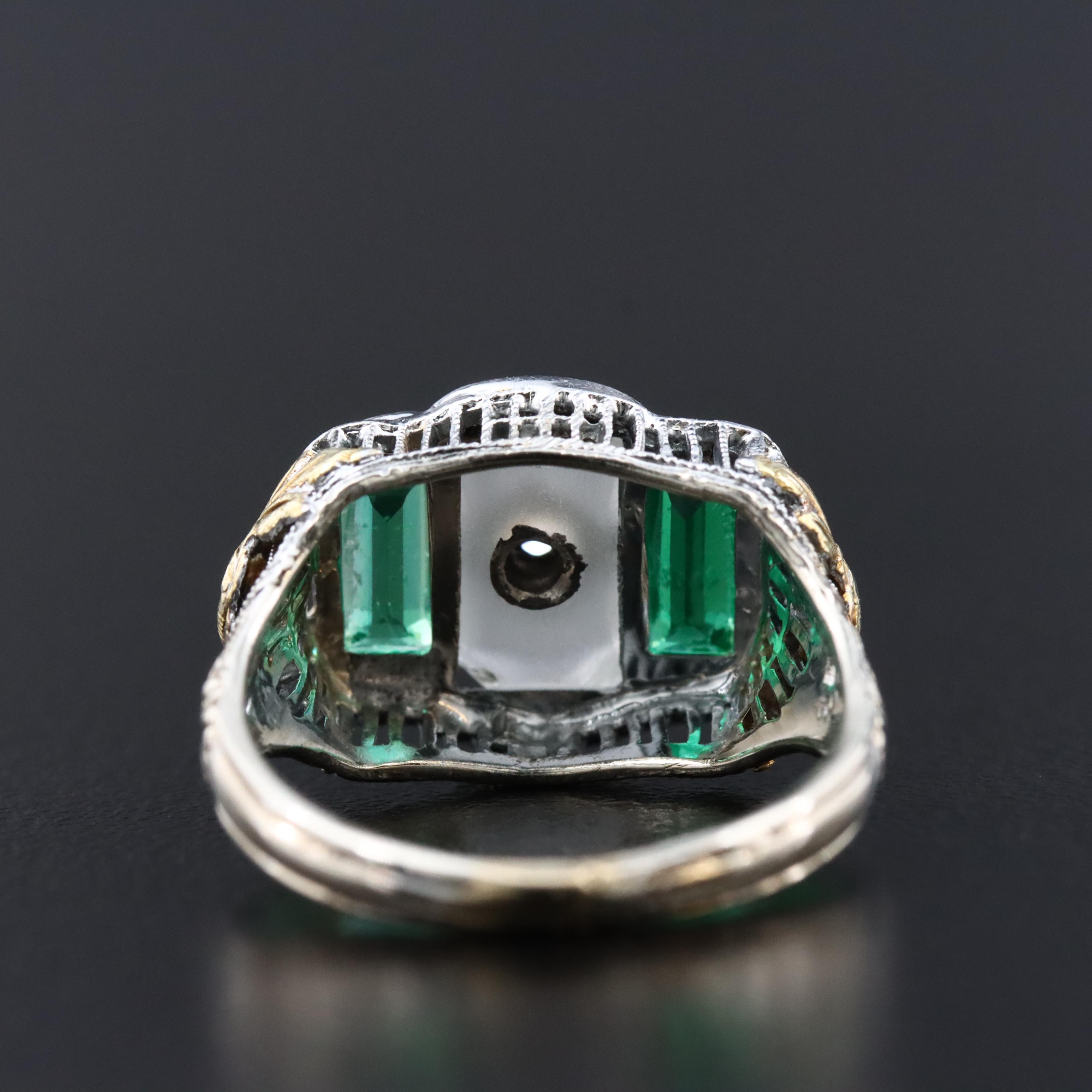 14K Rock Crystal, Glass, and Diamond Ring