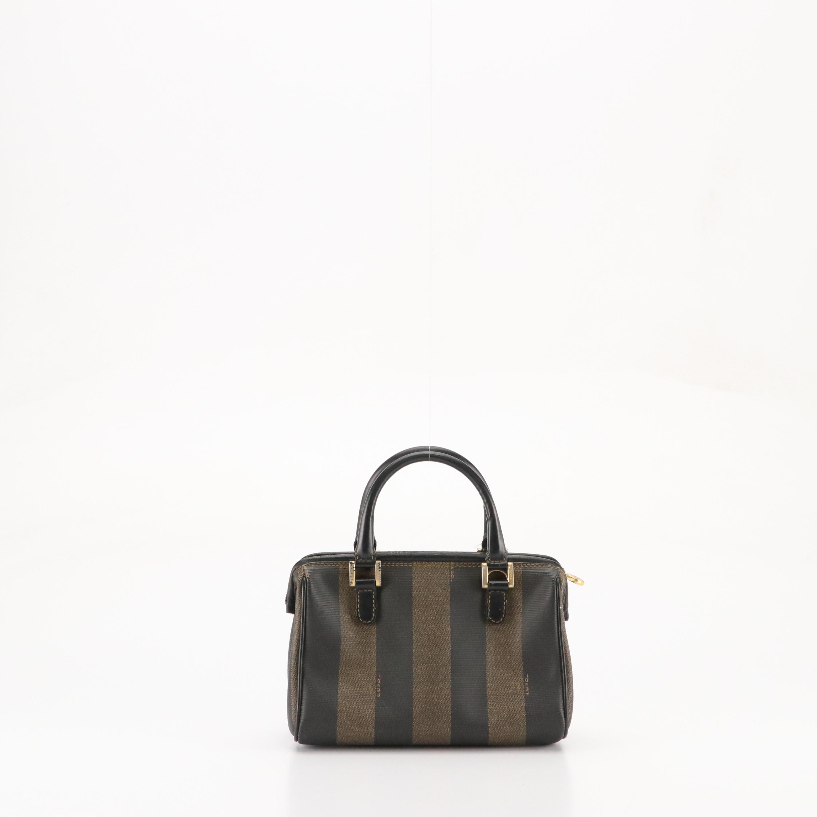 Fendi Mini Boston Handbag in Pequin Striped Canvas and Leather Trim