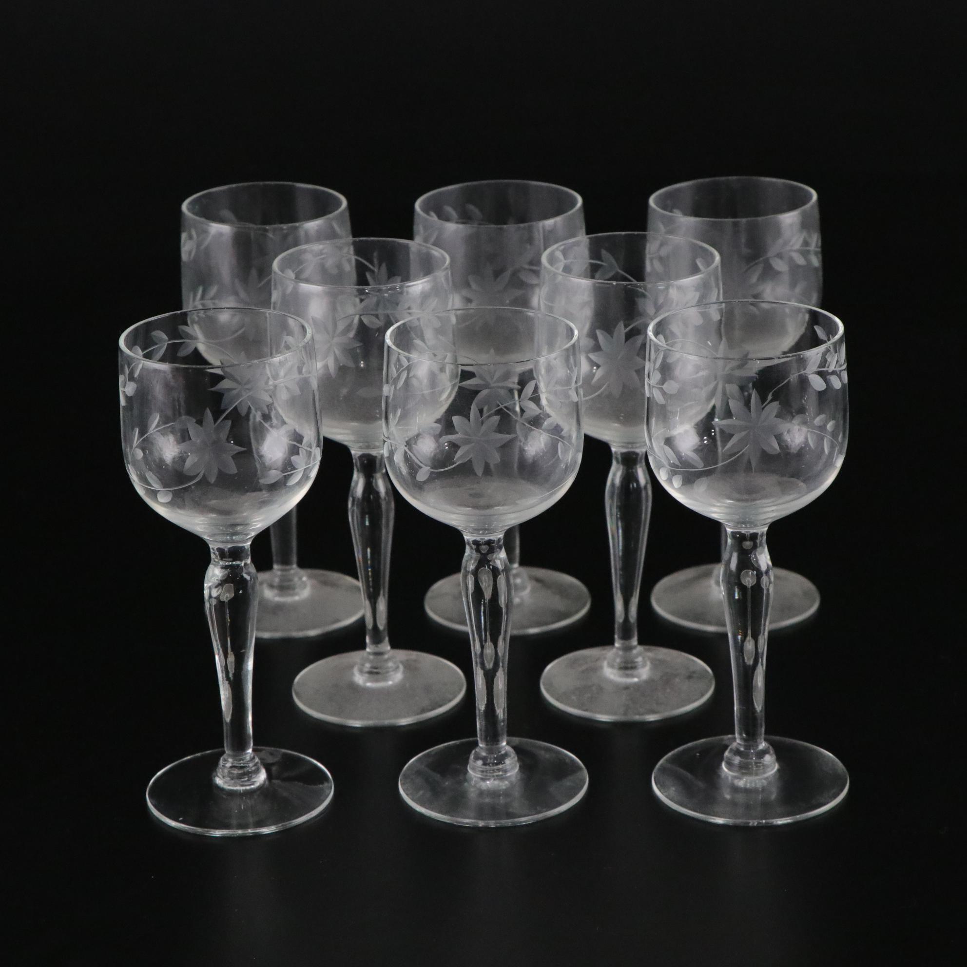 Glastonbury Lotus Etched Floral Liquor Cordial Glasses with Serveware
