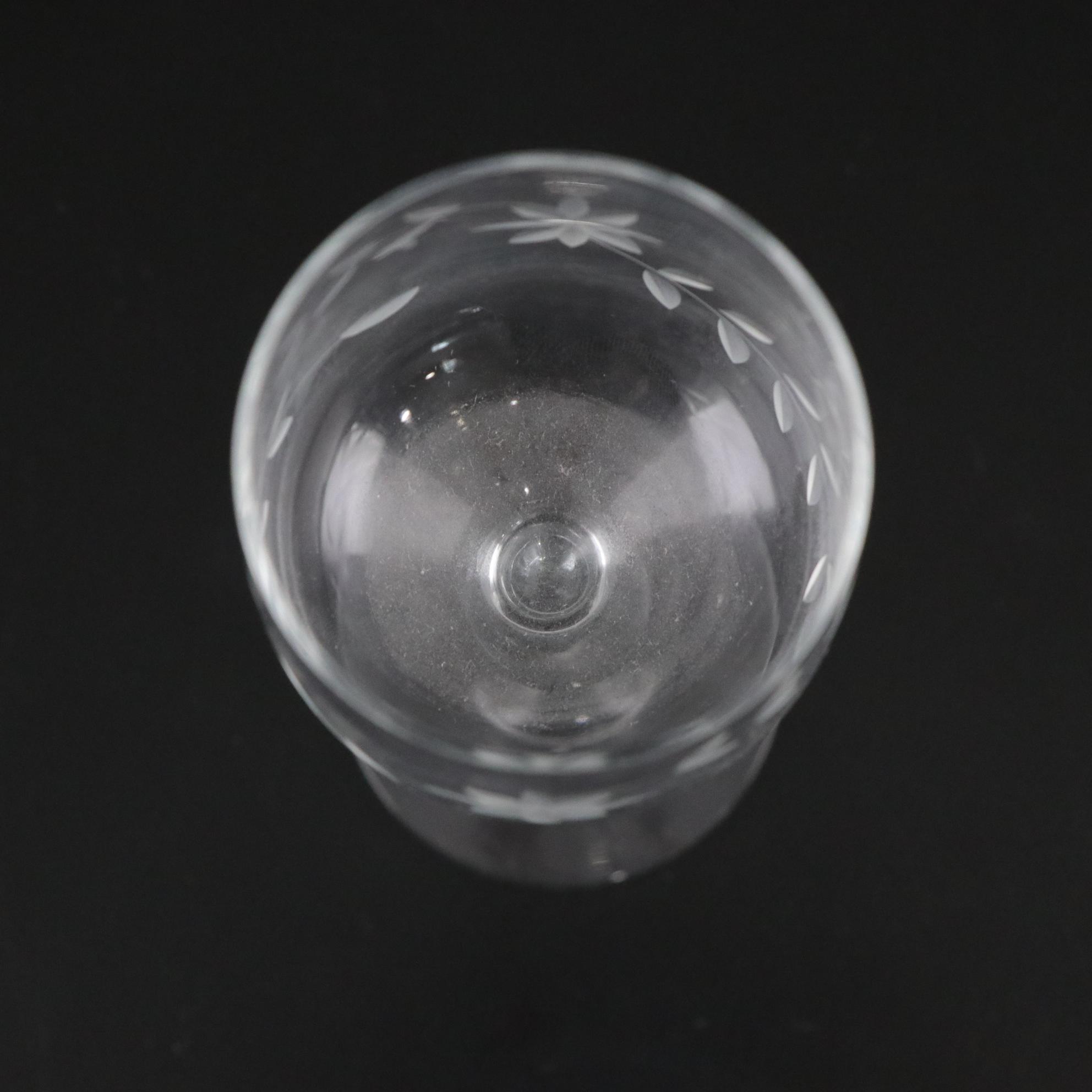 Glastonbury Lotus Etched Floral Liquor Cordial Glasses with Serveware