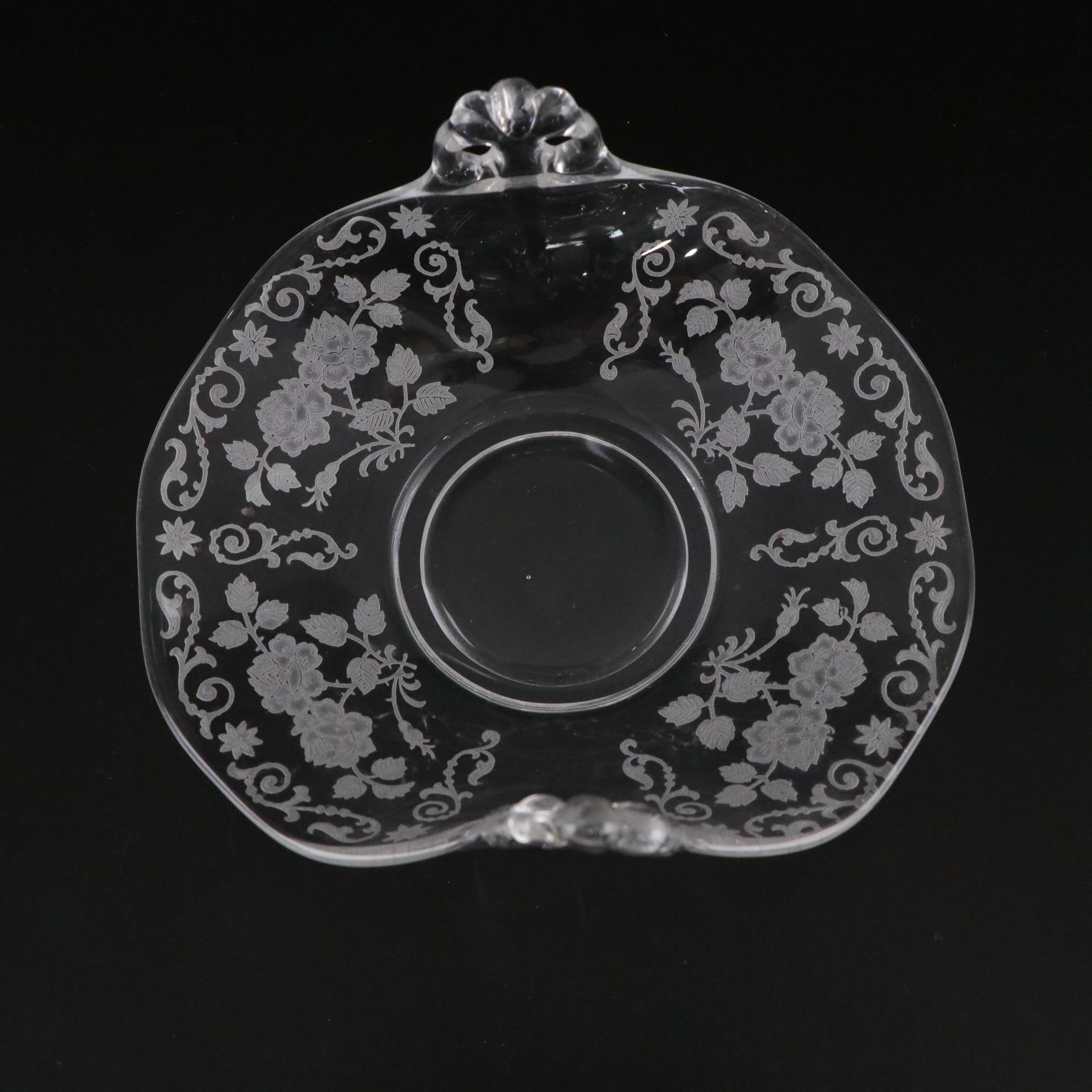 Glastonbury Lotus Etched Floral Liquor Cordial Glasses with Serveware