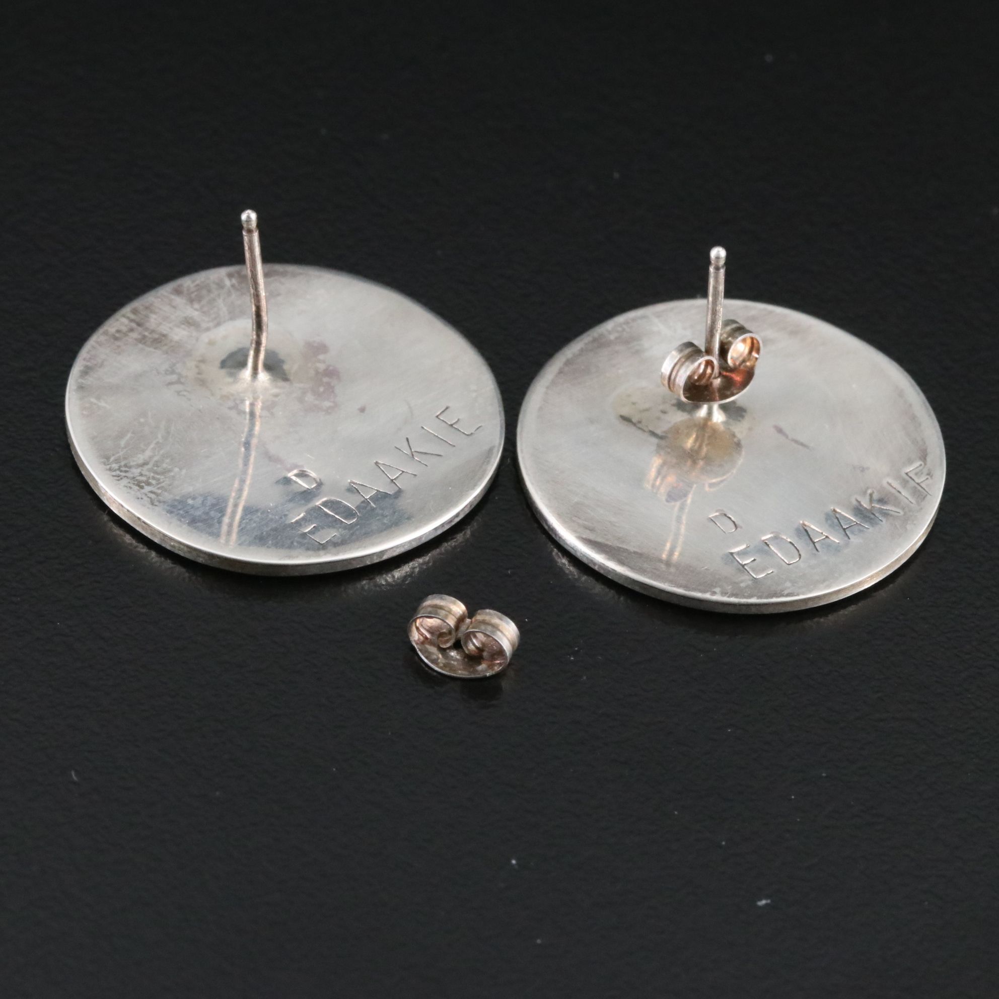 Southwestern Signed Sterling Gemstone Inlay Blue Jay Button Earrings