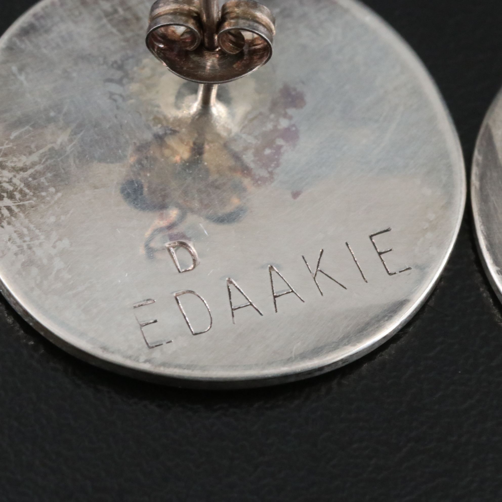 Southwestern Signed Sterling Gemstone Inlay Blue Jay Button Earrings