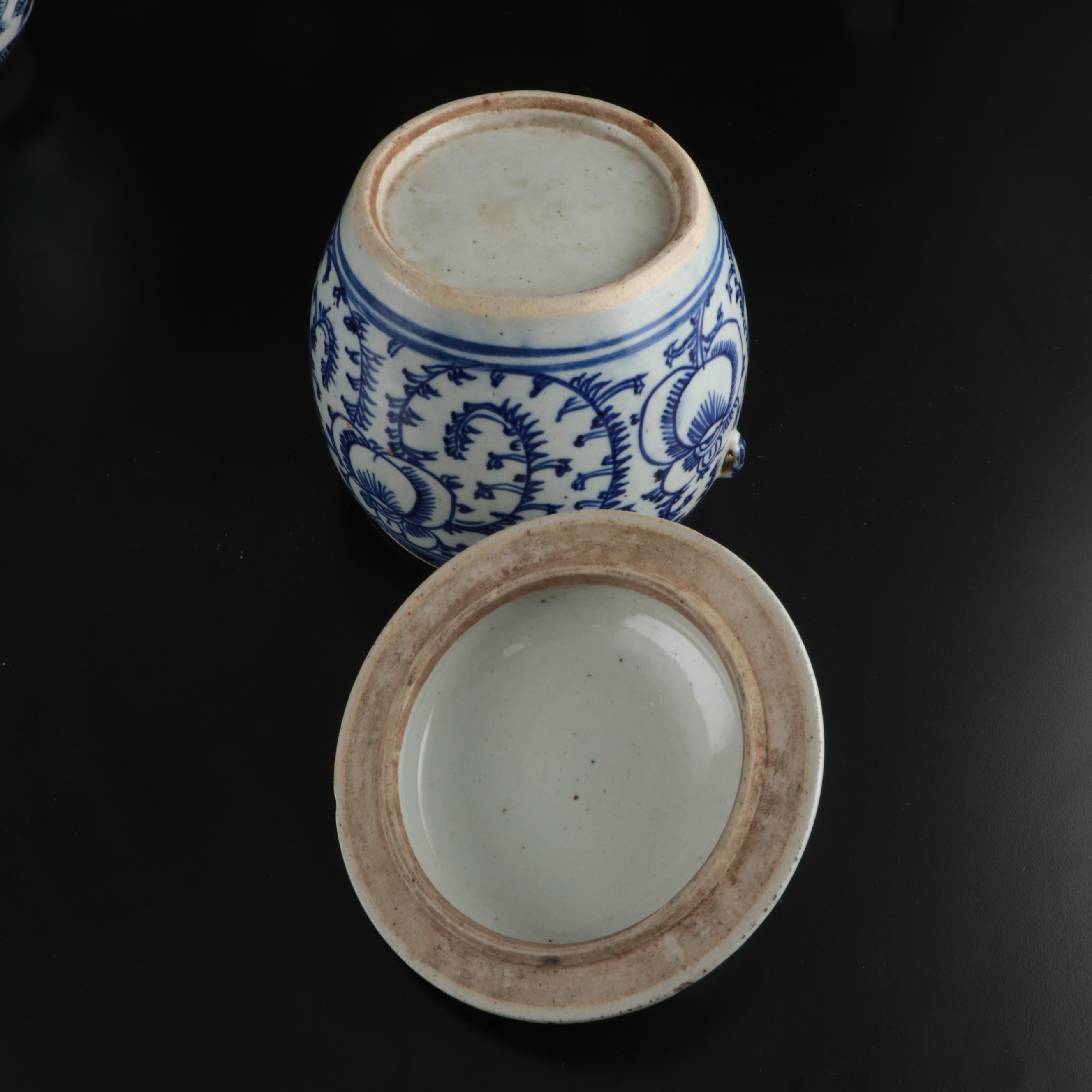 Chinese Blue and White Porcelain Bowls and Lidded Jar