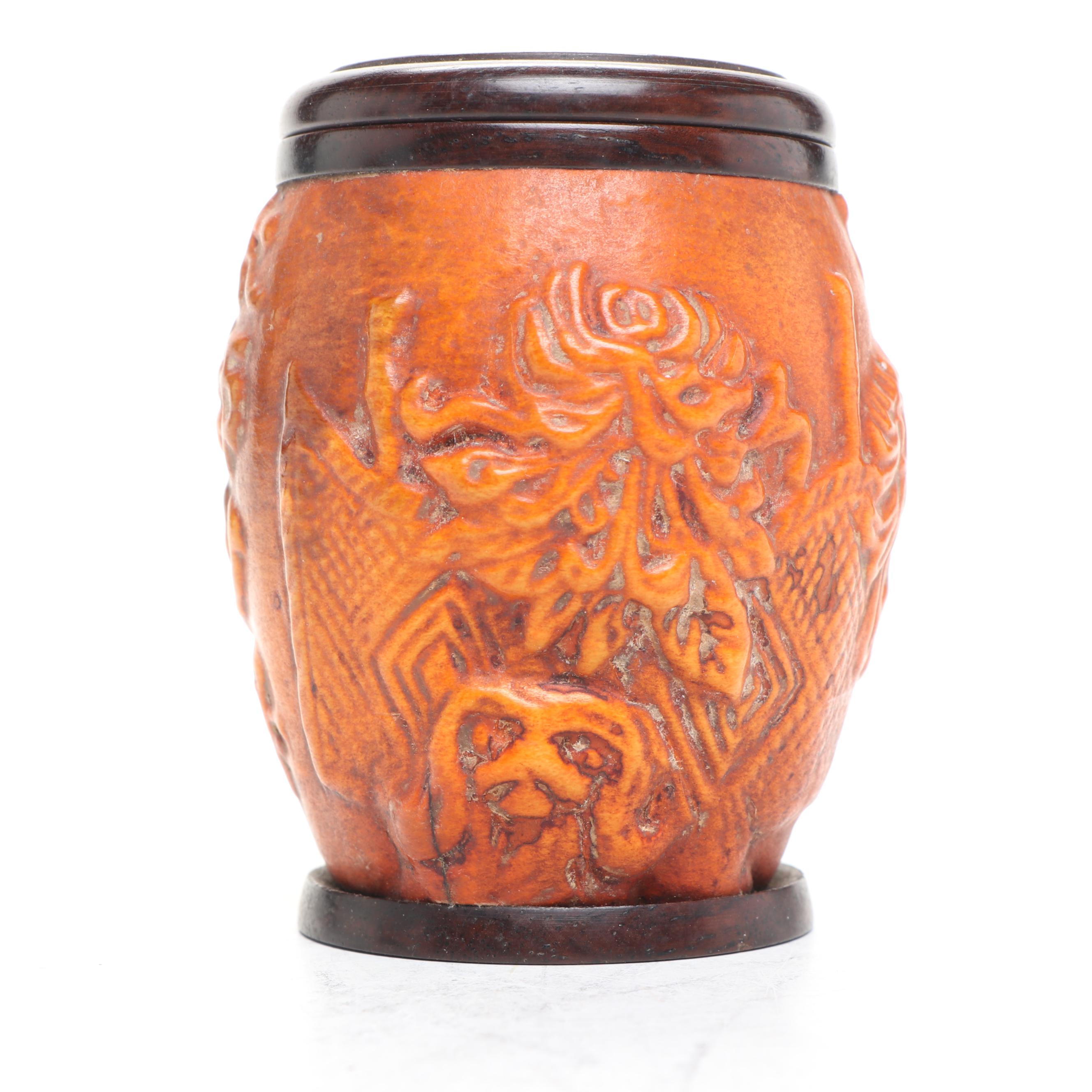 Carved Bamboo Root Wood Wine Goblets with Decorative Wooden Plate and Jar