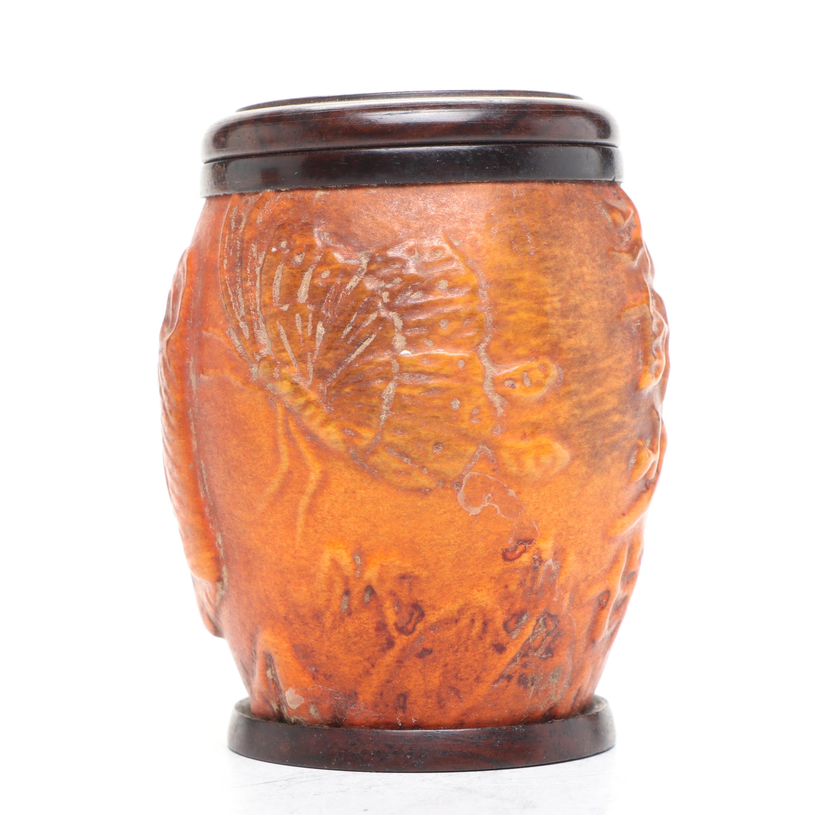 Carved Bamboo Root Wood Wine Goblets with Decorative Wooden Plate and Jar