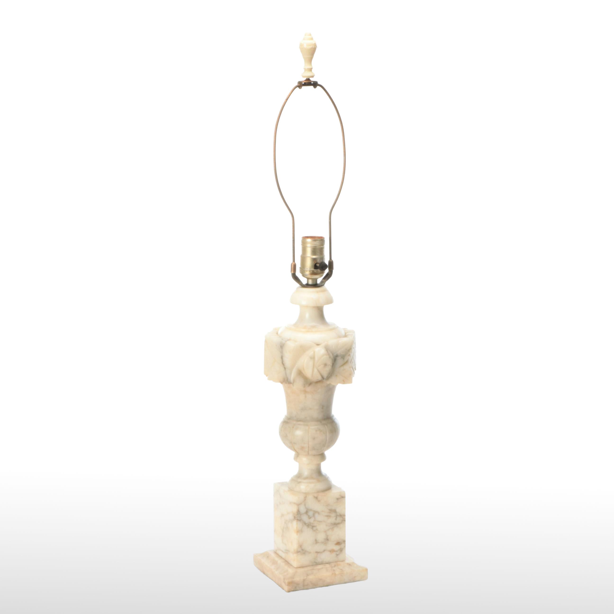 Neoclassical Style Carved Alabaster Table Lamp, Vintage