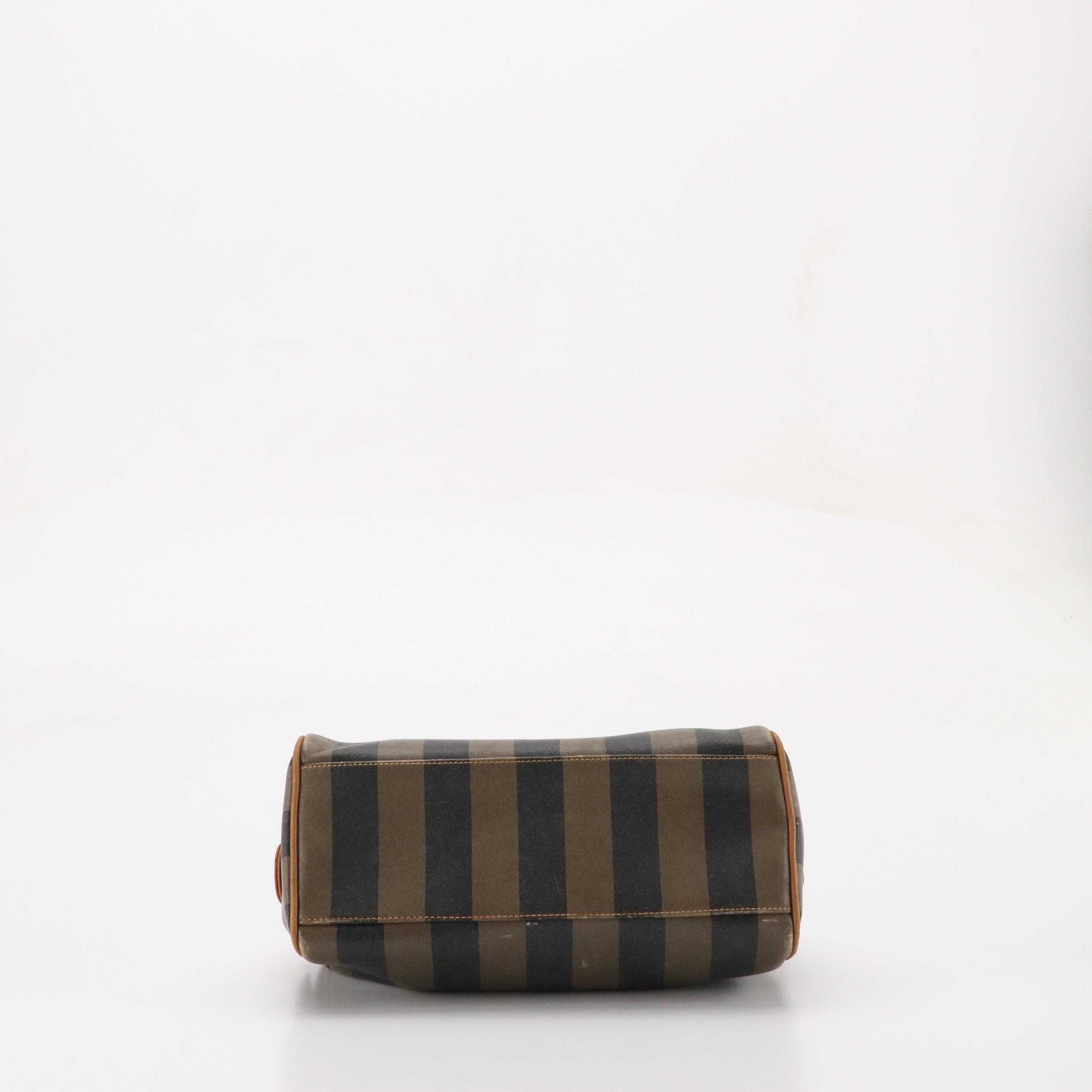 Gianni Valentino Handbag in Two-Toned Gray Striped Canvas and Brown Leather Trim