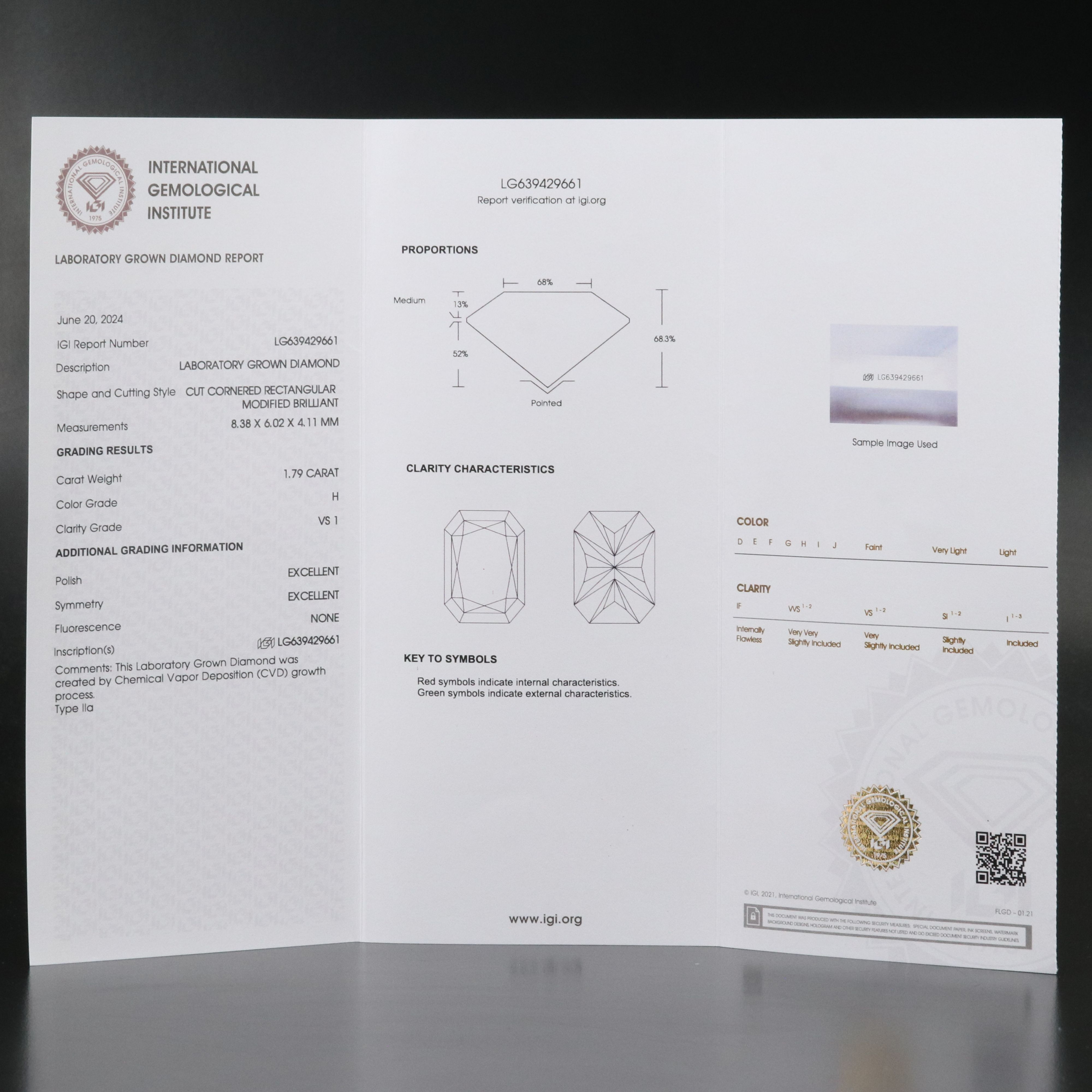 Loose 1.79 CT Lab Grown Diamond with IGI Report