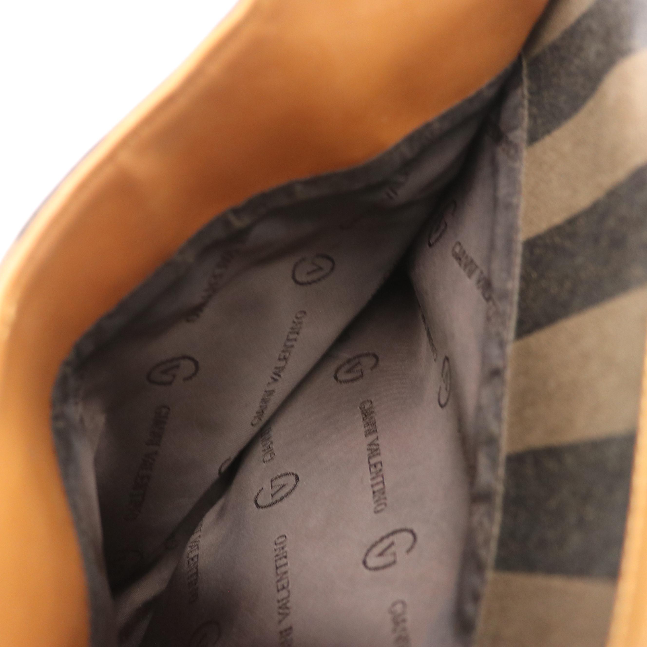 Gianni Valentino Handbag in Two-Toned Gray Striped Canvas and Brown Leather Trim