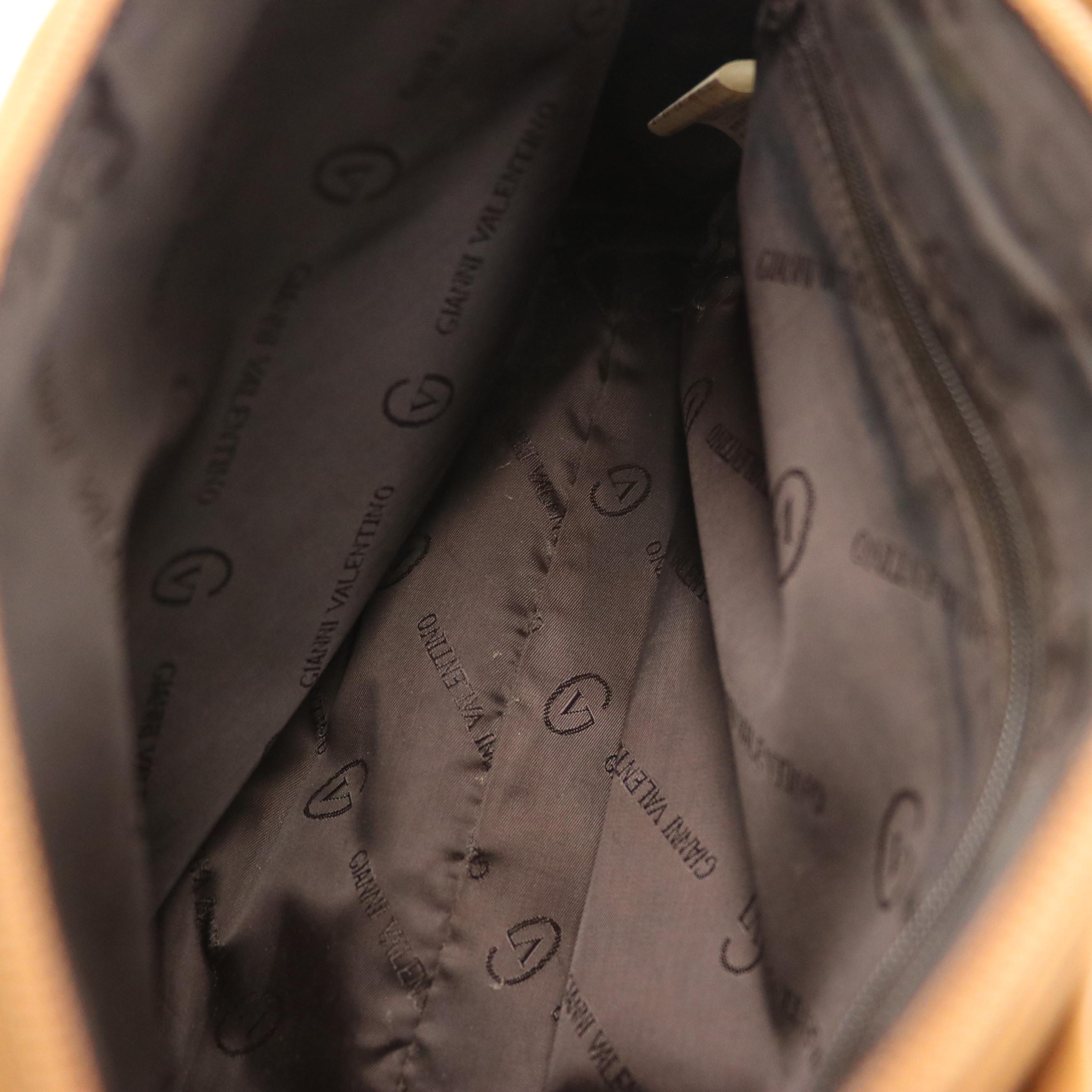 Gianni Valentino Handbag in Two-Toned Gray Striped Canvas and Brown Leather Trim