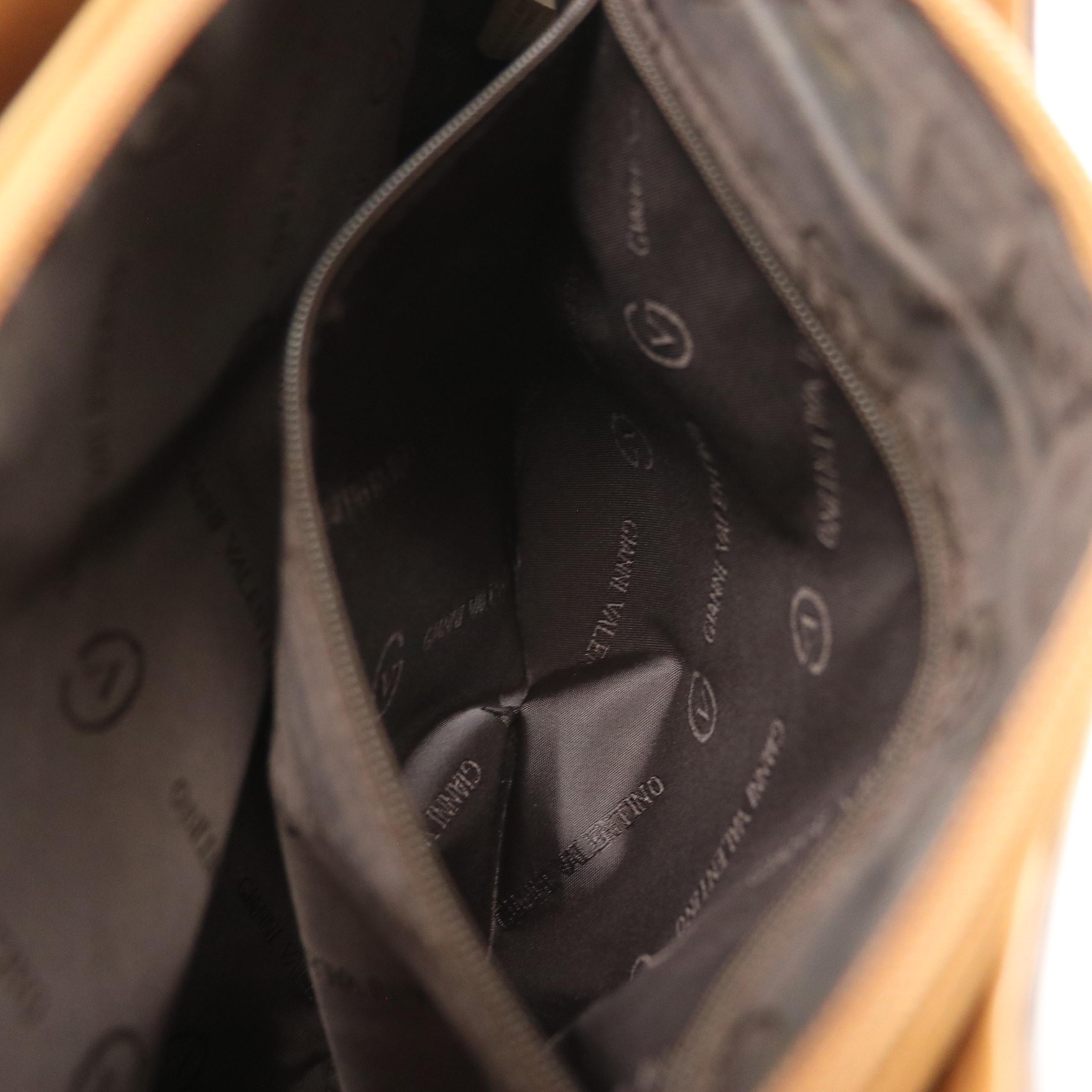 Gianni Valentino Handbag in Two-Toned Gray Striped Canvas and Brown Leather Trim