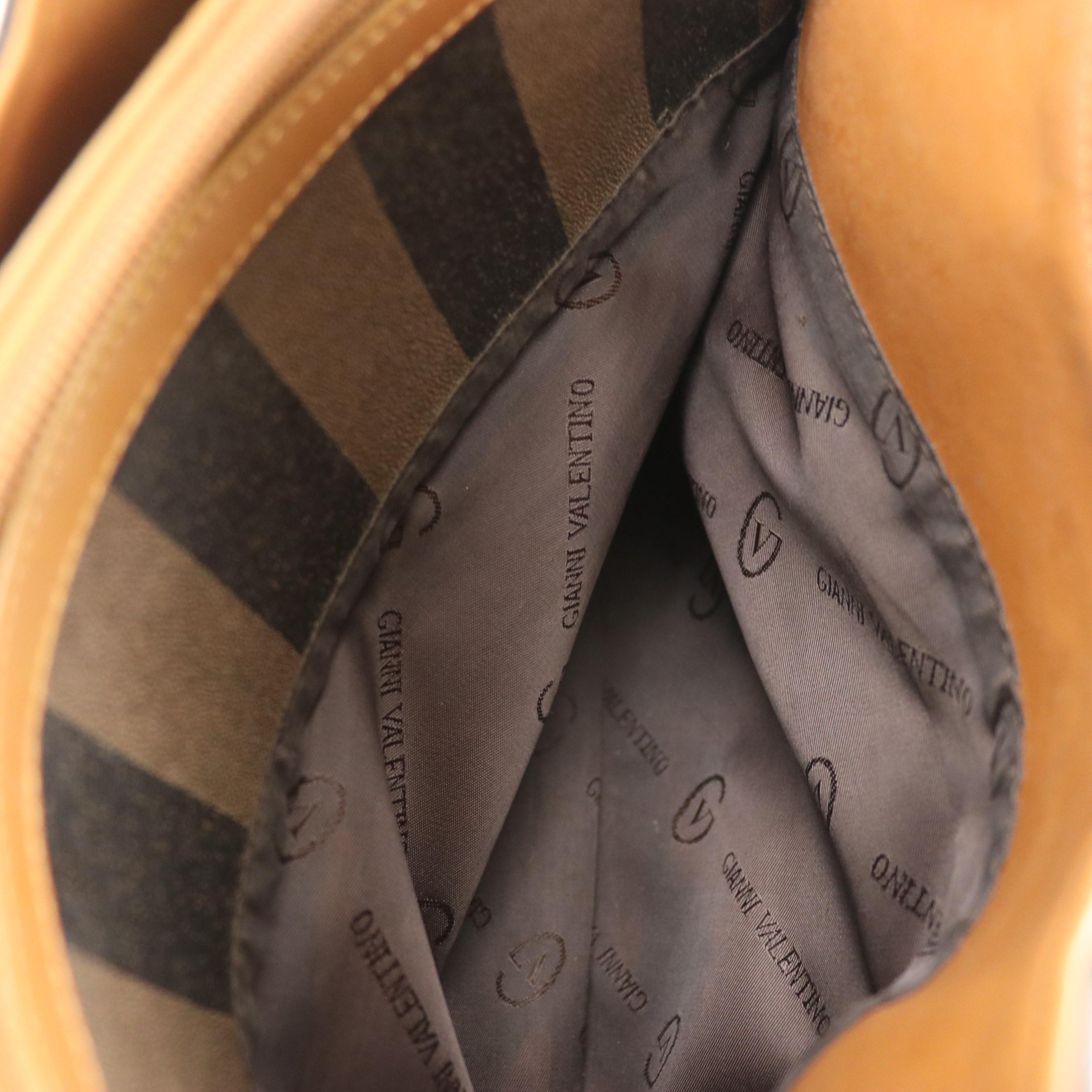 Gianni Valentino Handbag in Two-Toned Gray Striped Canvas and Brown Leather Trim