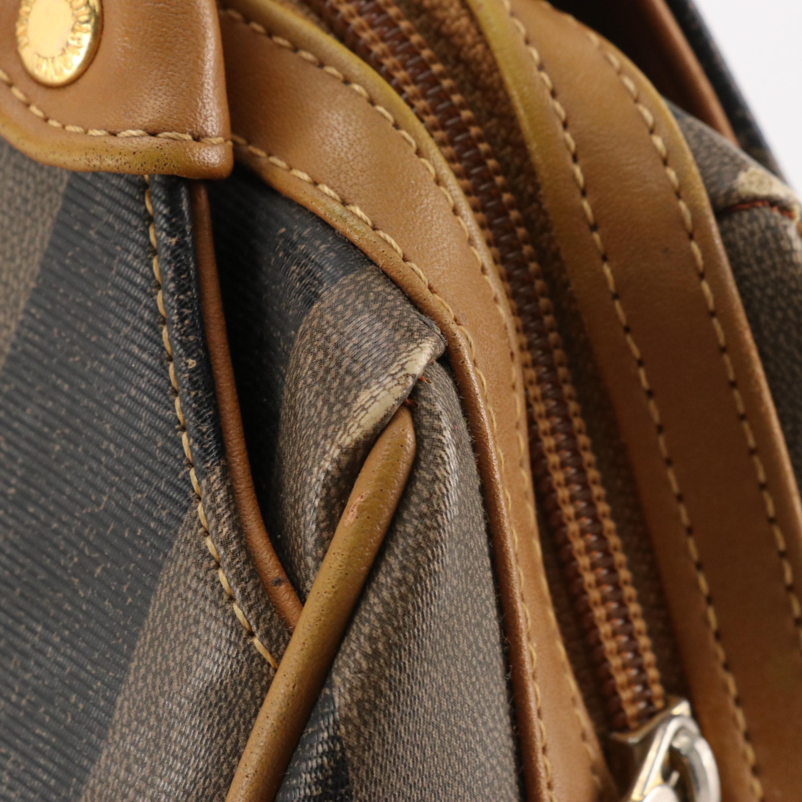 Gianni Valentino Handbag in Two-Toned Gray Striped Canvas and Brown Leather Trim