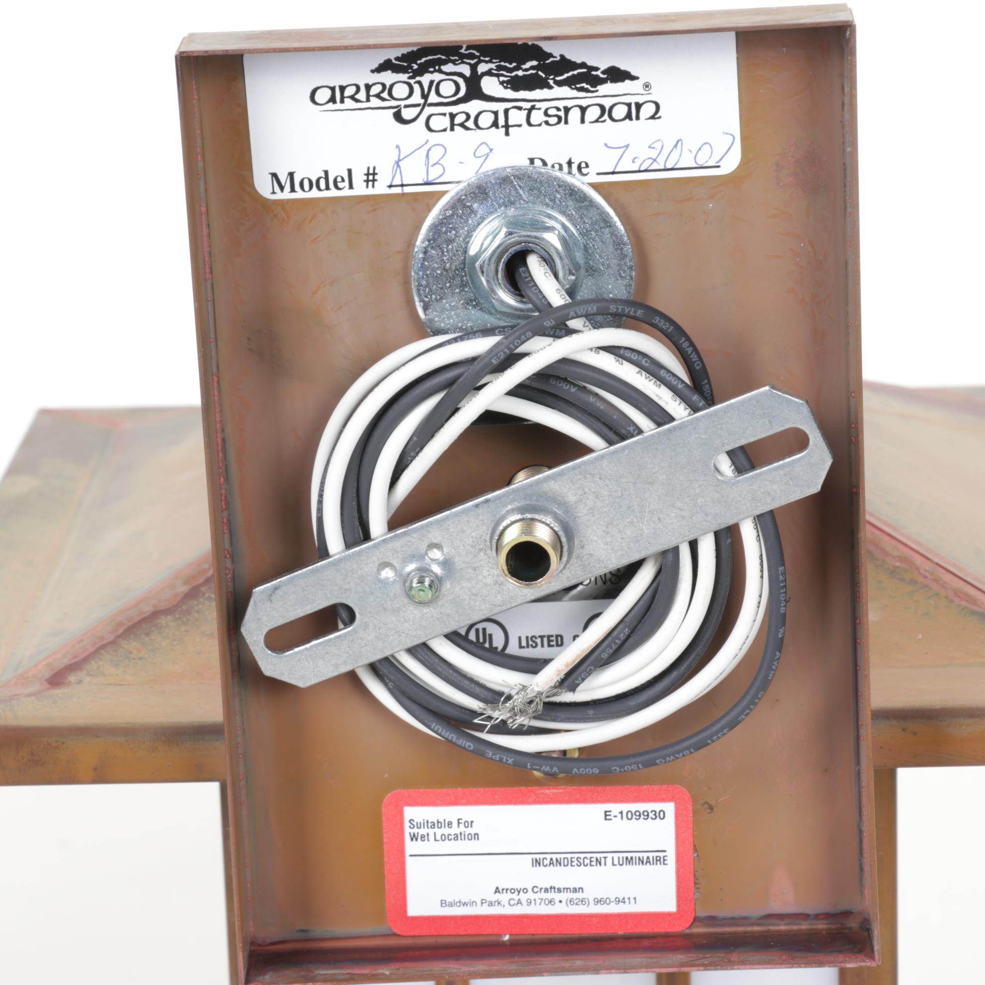 Pair of  Arroyo Craftsman Mission Style Copper and Slag Glass Sconces, 2007