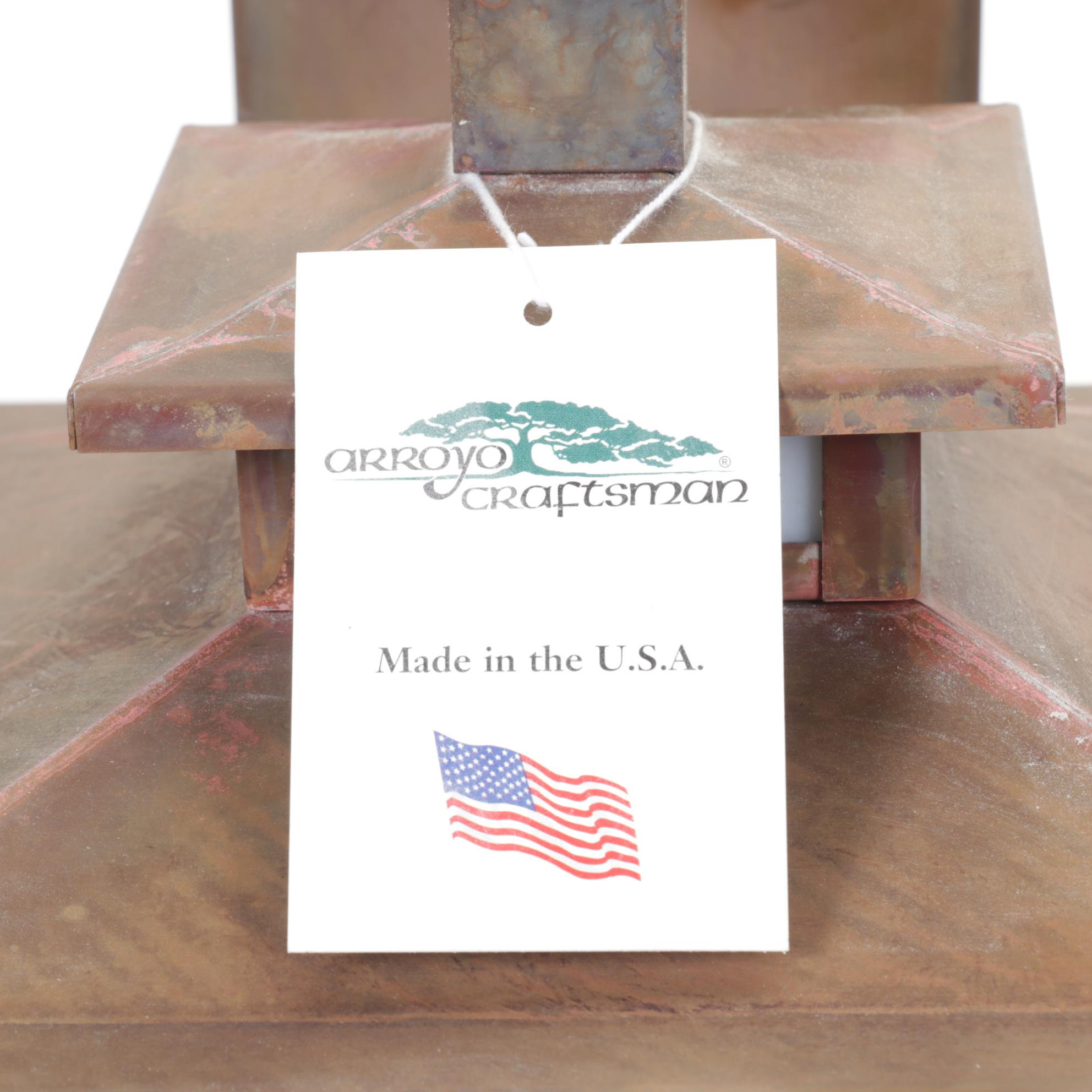 Pair of  Arroyo Craftsman Mission Style Copper and Slag Glass Sconces, 2007