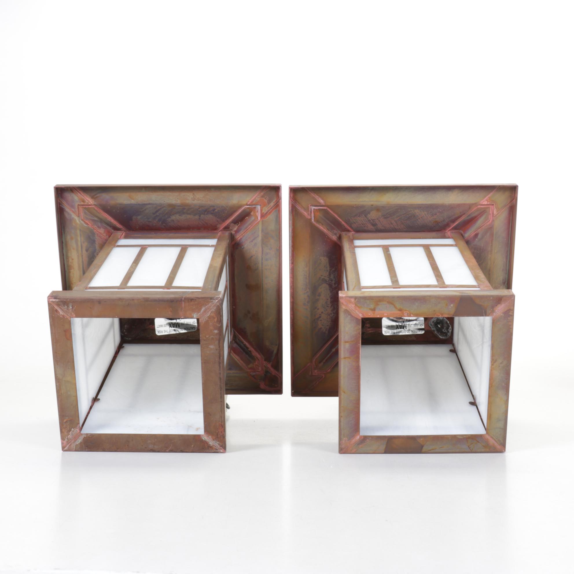 Pair of  Arroyo Craftsman Mission Style Copper and Slag Glass Sconces, 2007