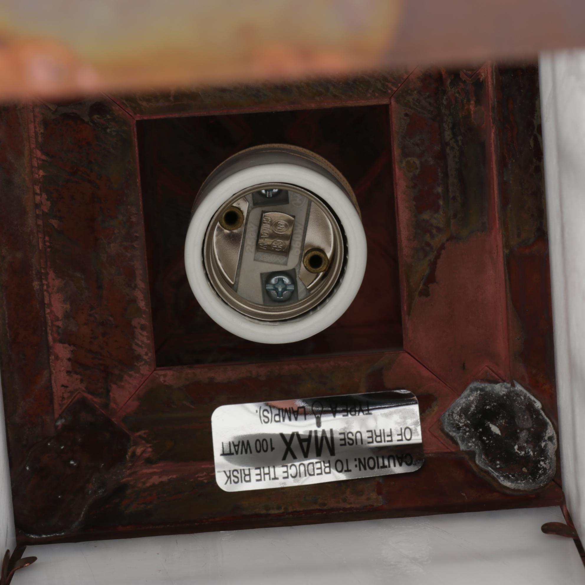 Pair of  Arroyo Craftsman Mission Style Copper and Slag Glass Sconces, 2007