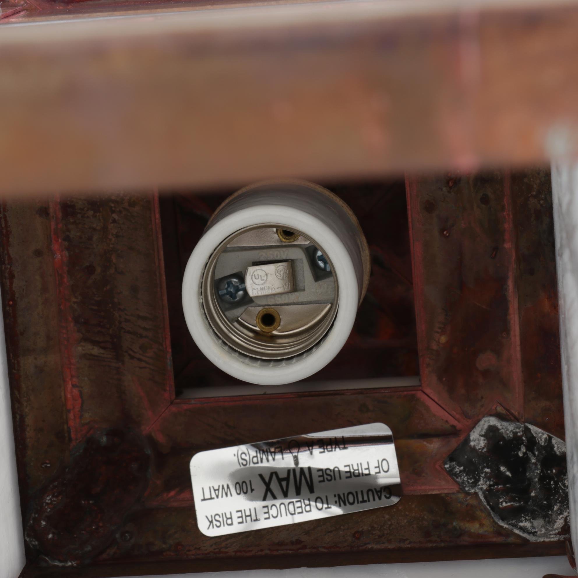 Pair of  Arroyo Craftsman Mission Style Copper and Slag Glass Sconces, 2007