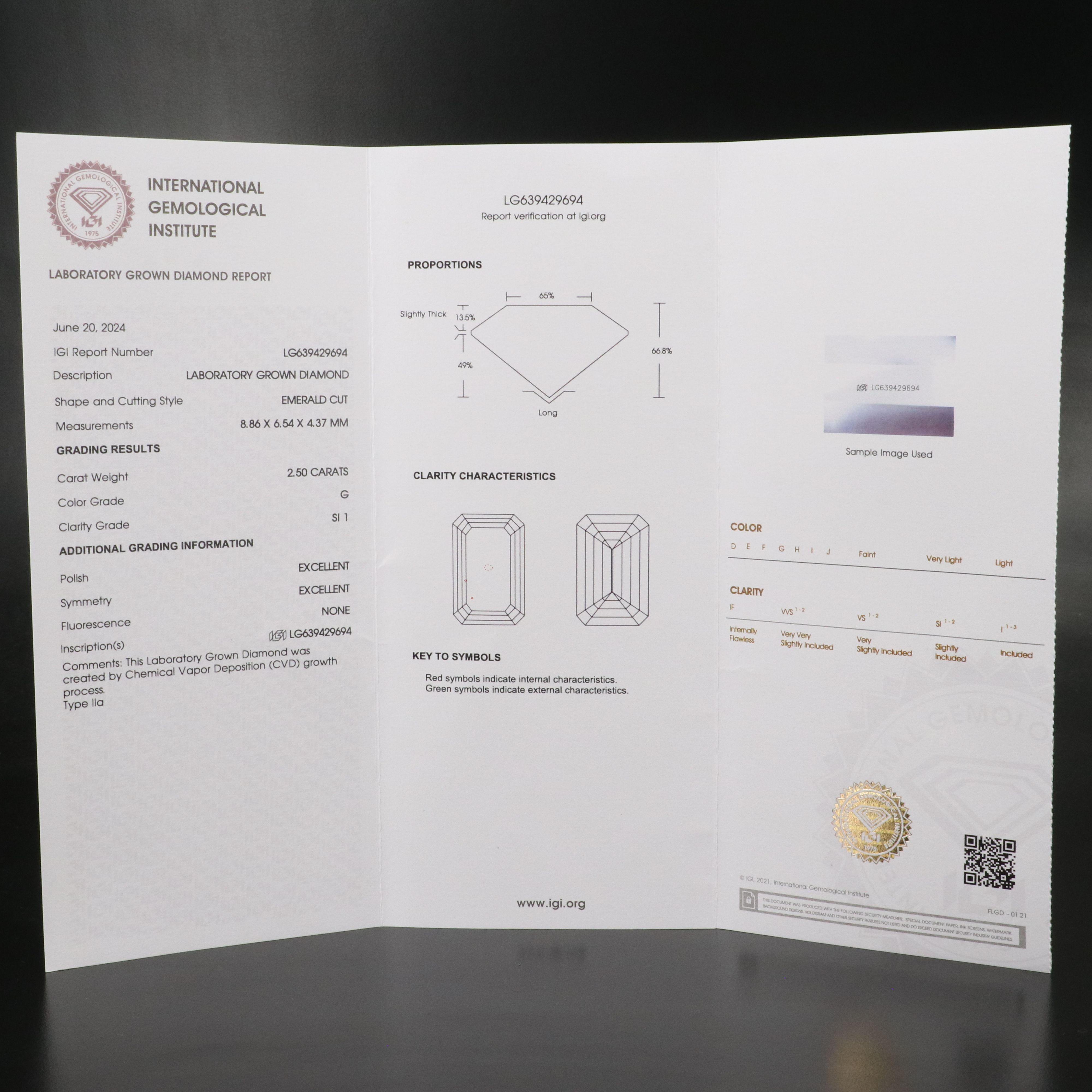 Loose 2.50 CT Lab Grown Diamond with IGI Report