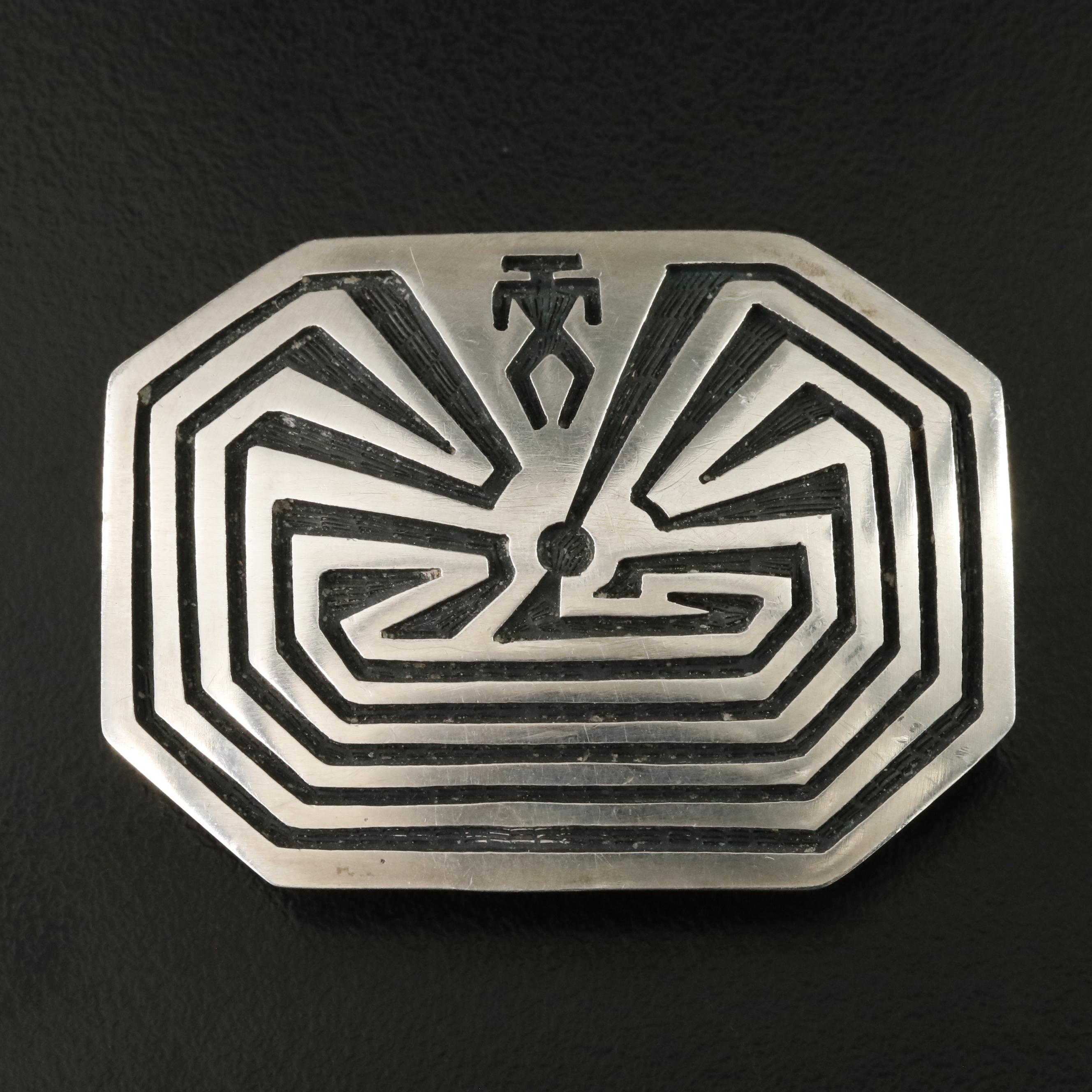 Harold Lomayaktewa Hopi Sterling Silver Man in the Mirror Belt Buckle