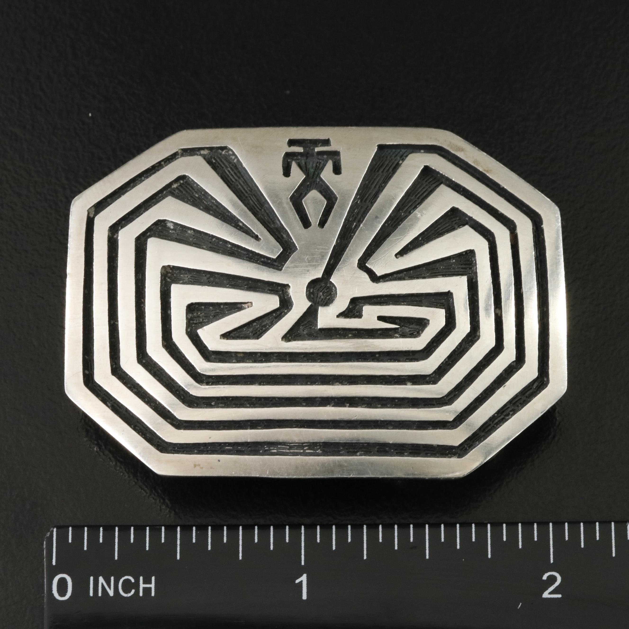 Harold Lomayaktewa Hopi Sterling Silver Man in the Mirror Belt Buckle