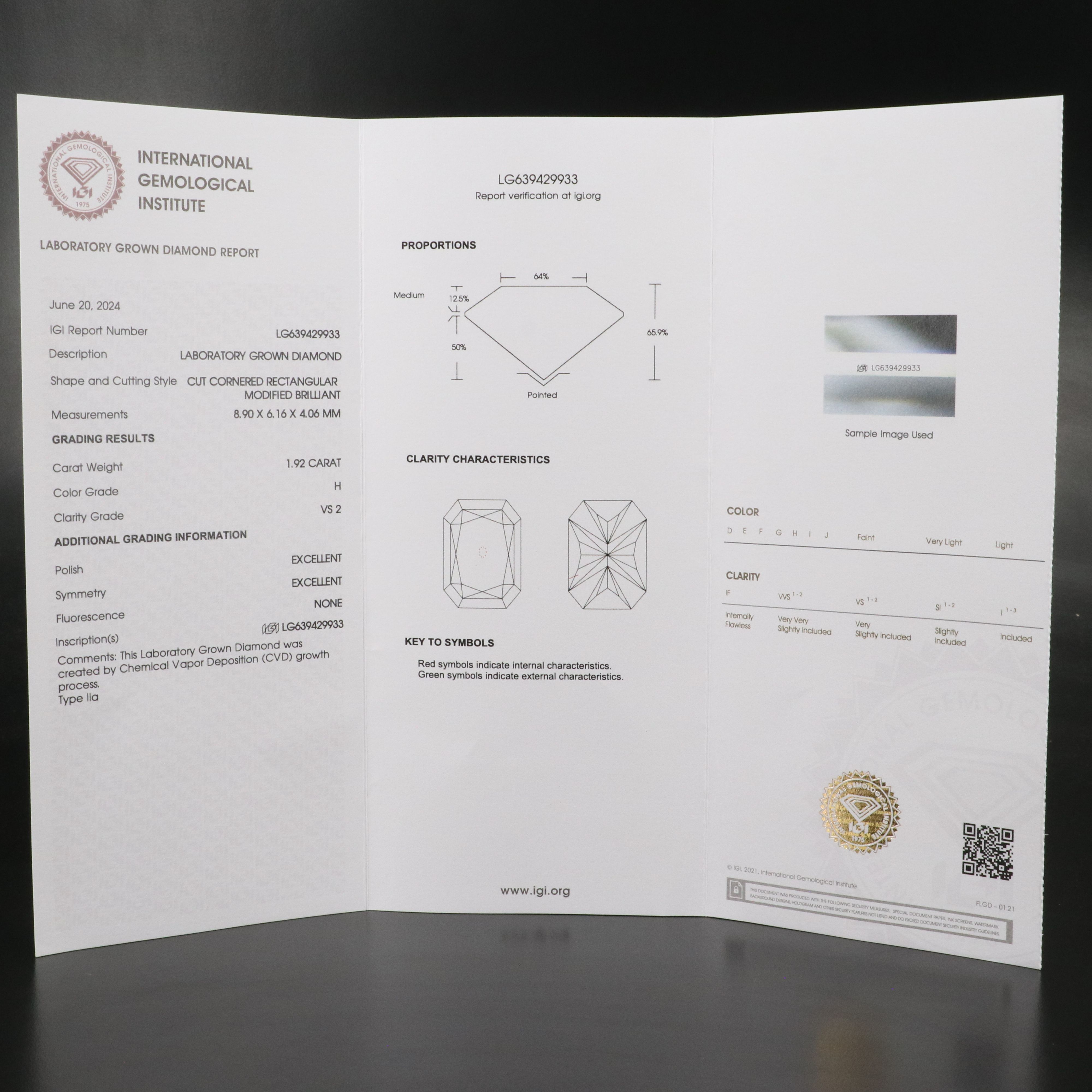 Loose 1.92 CT Lab Grown Diamond with IGI Report