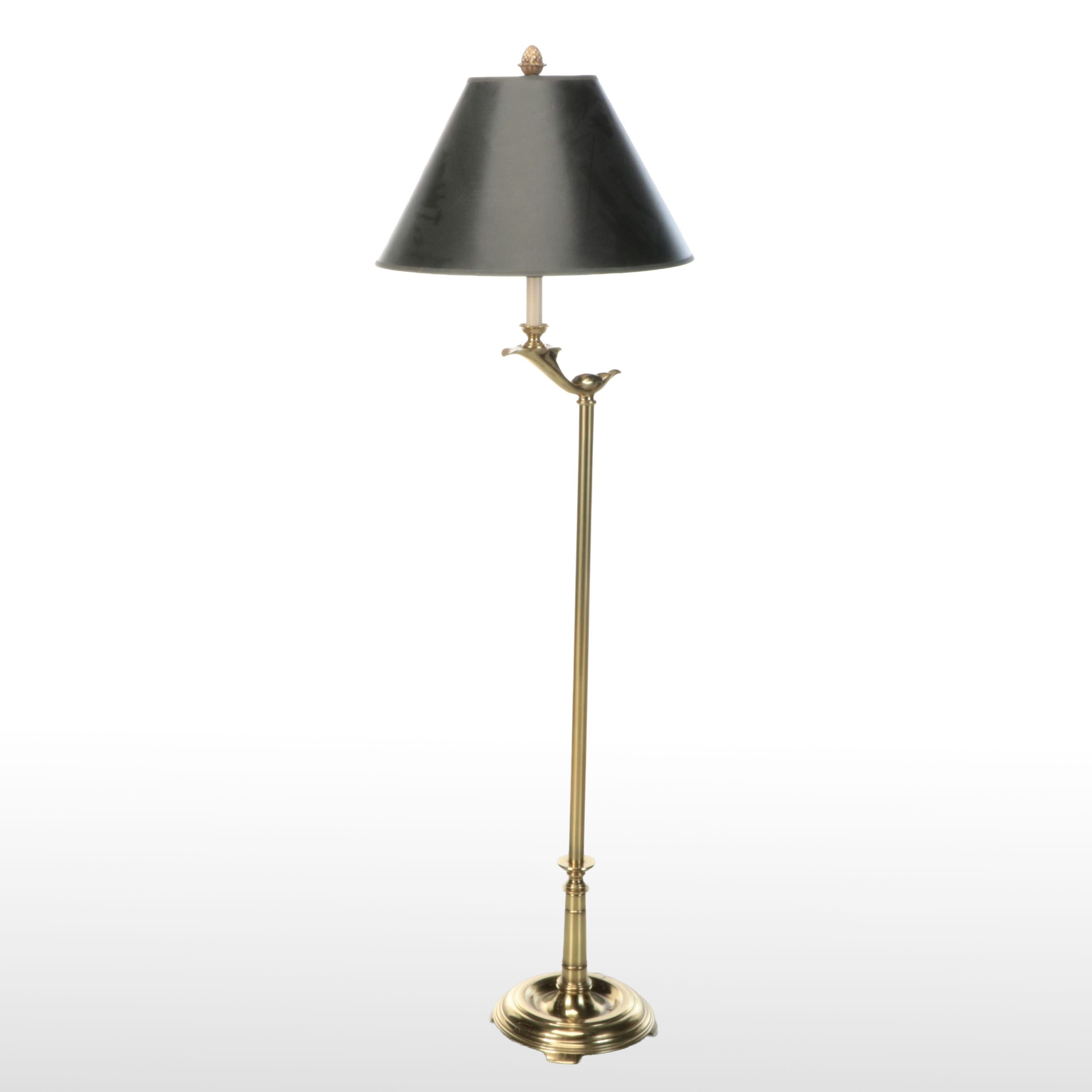 Stiffel Attributed Brass Aladdin Arm Floor Lamp with Paper Shade, Vintage
