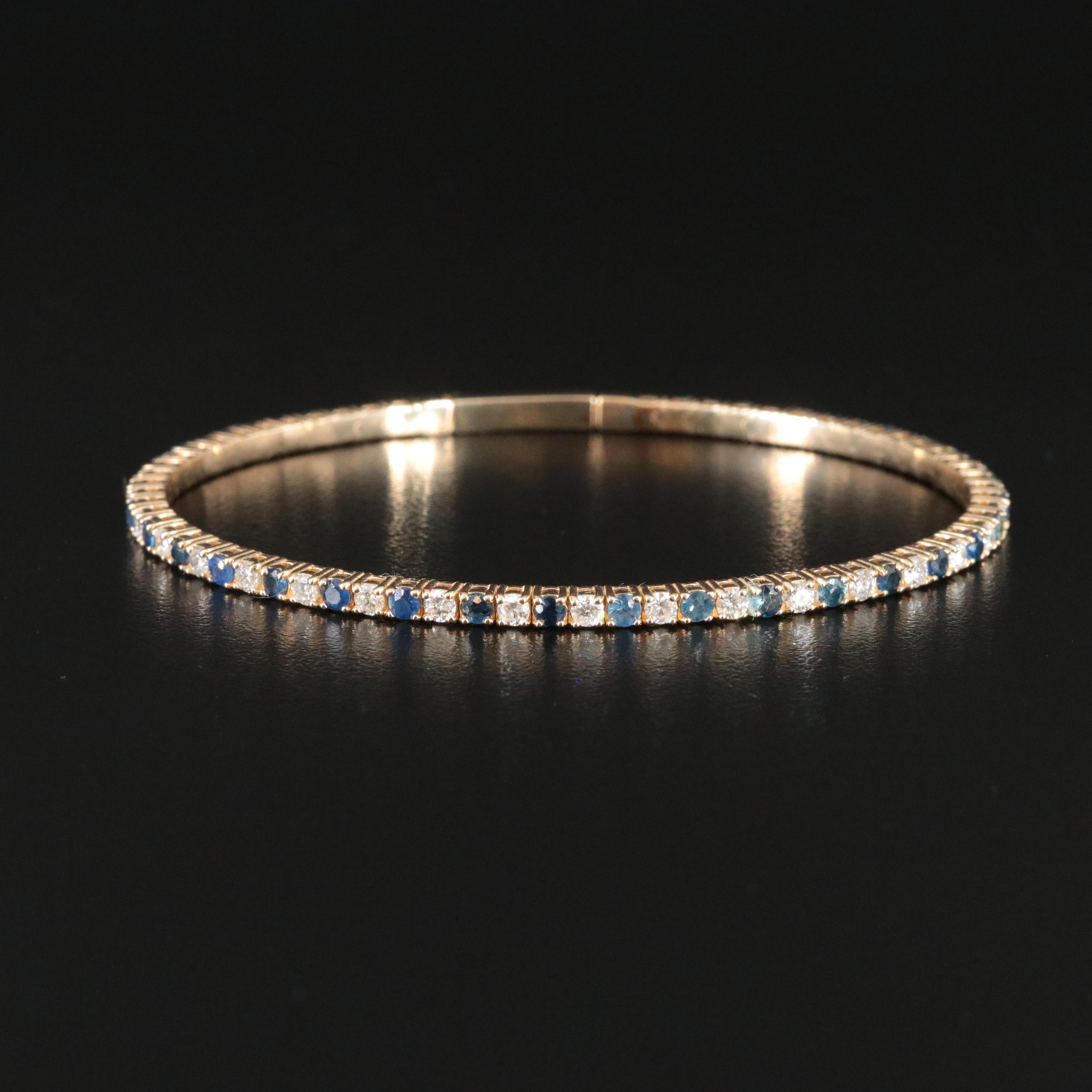 14K 1.20 CTW Diamond and Sapphire Flexible Bangle Bracelet