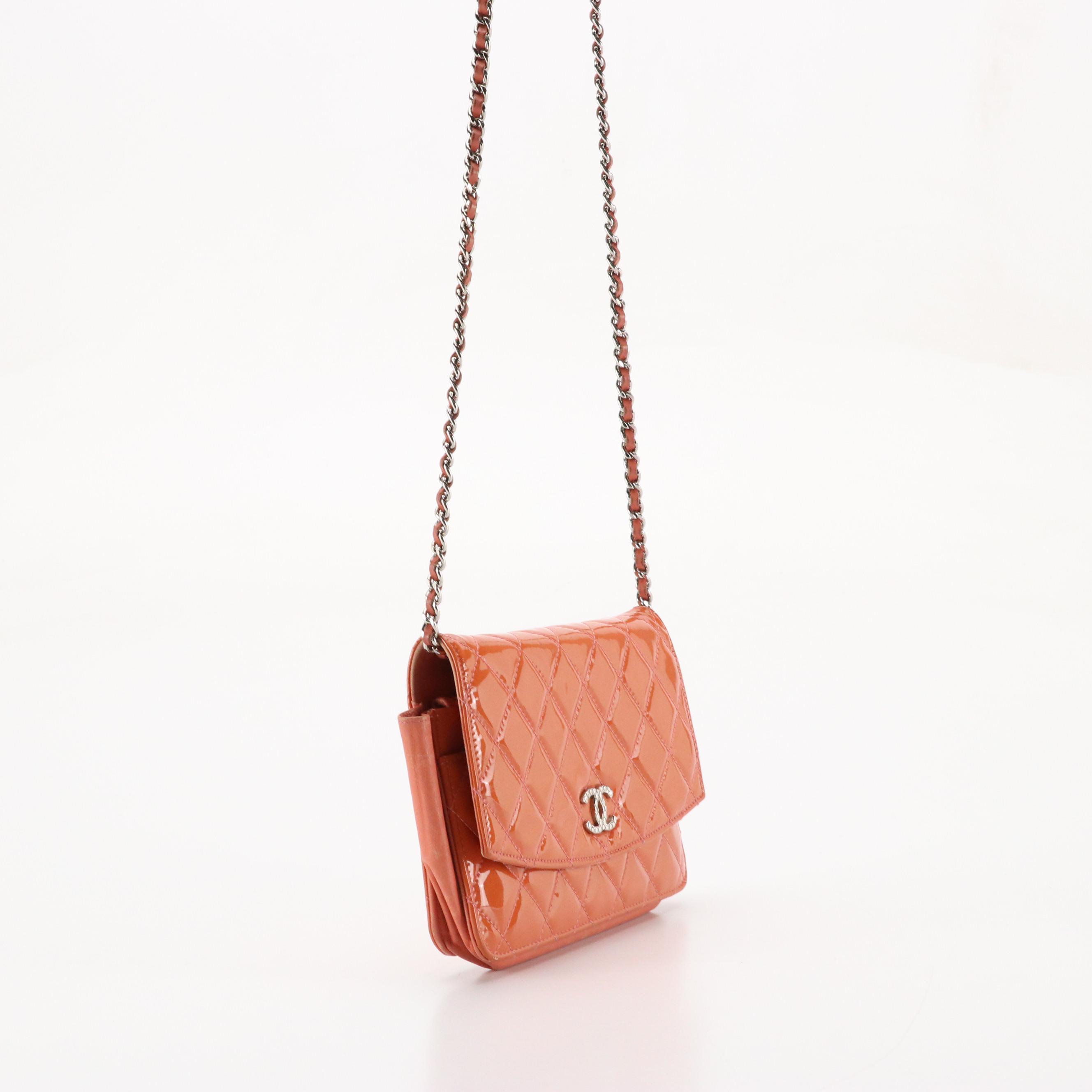 Chanel Crossbody WOC in Orange Quilted Patent Leather