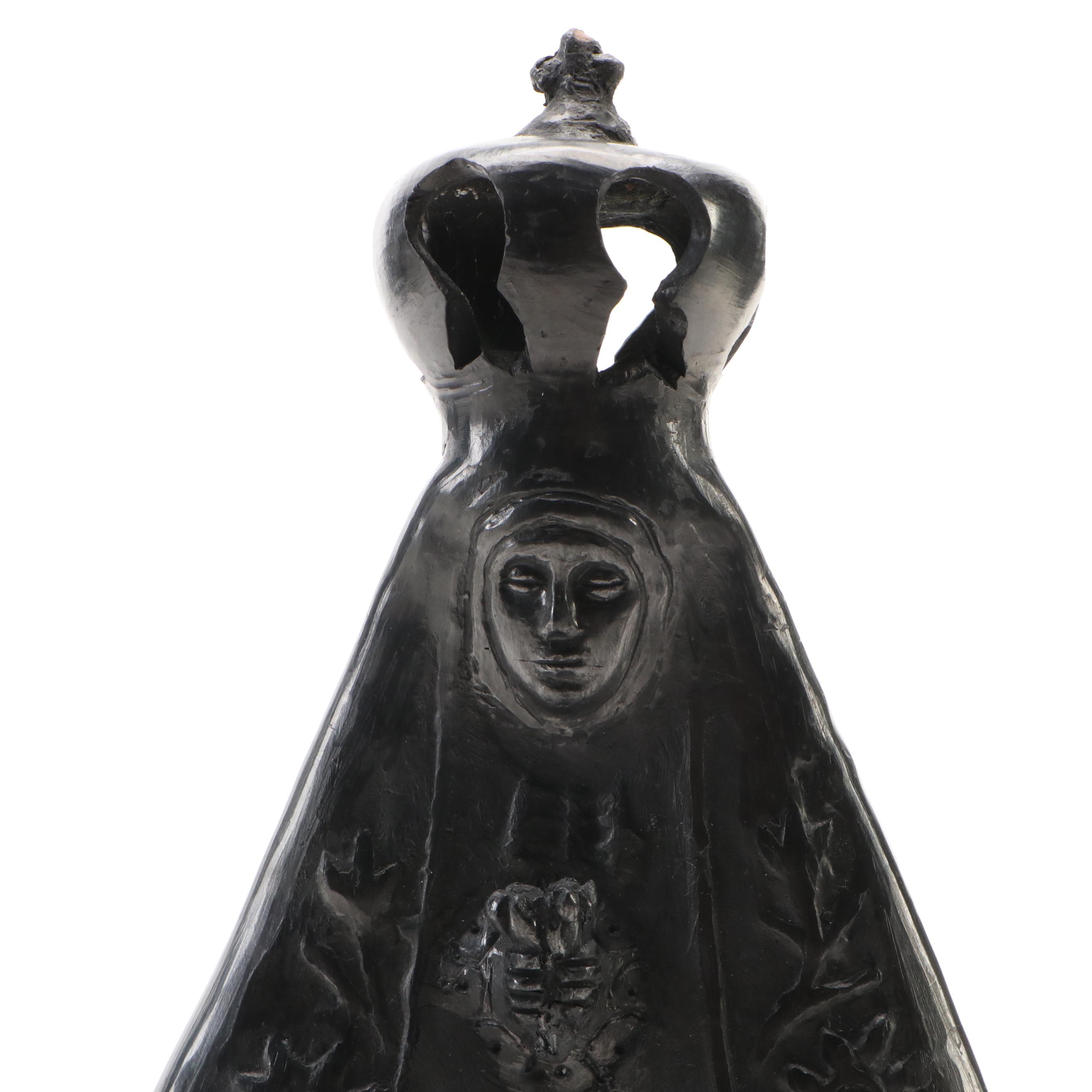 Oaxaca Mexico Black Clay Ceramic Virgin of Solitude