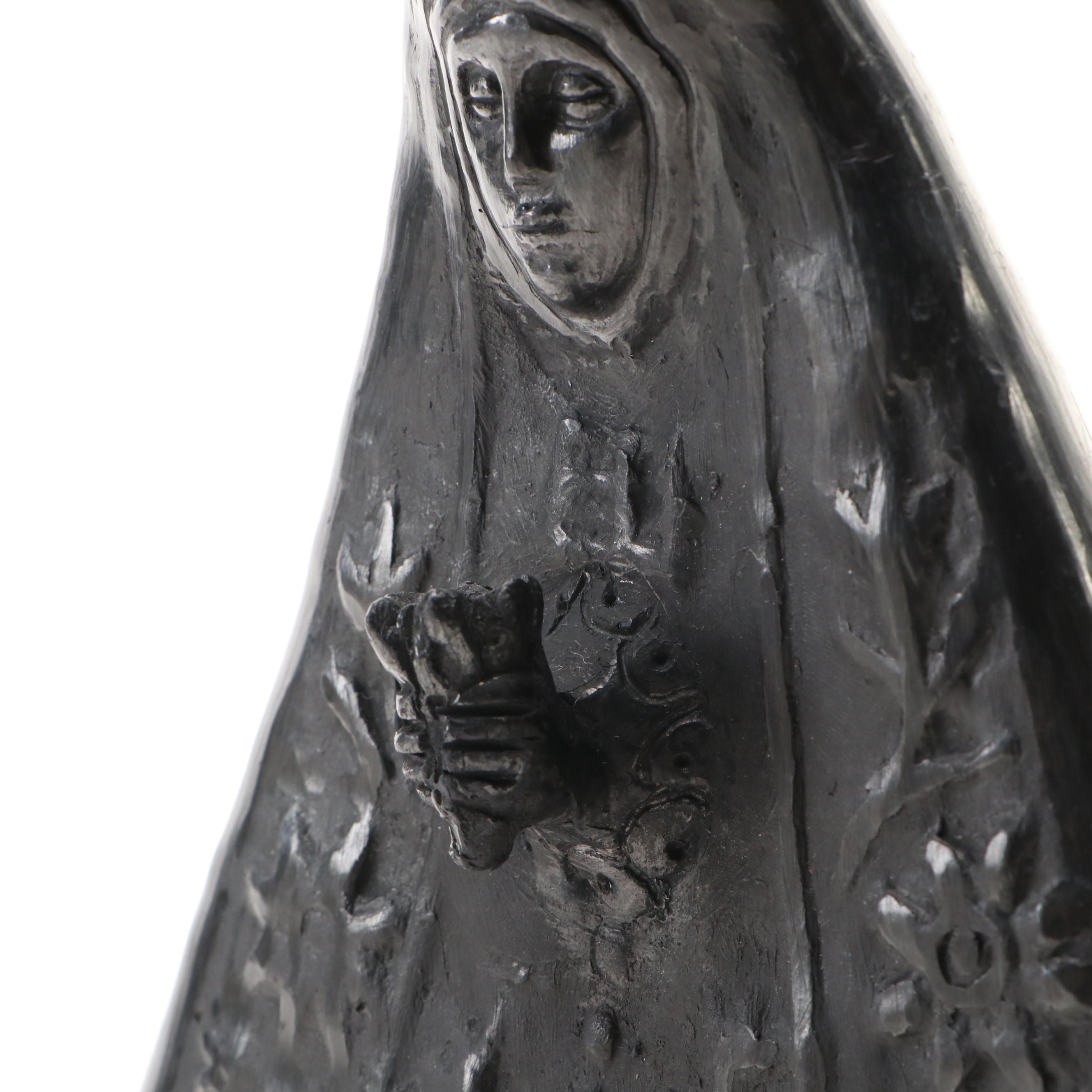 Oaxaca Mexico Black Clay Ceramic Virgin of Solitude