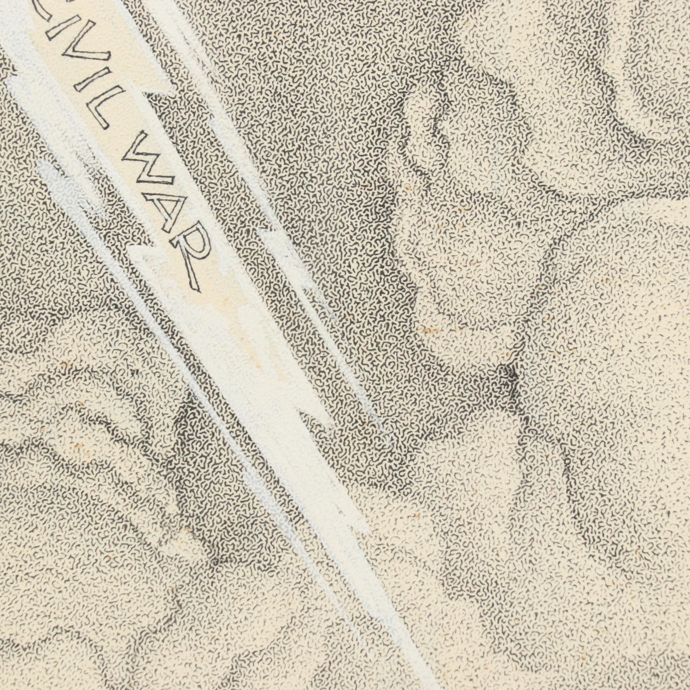 L.D. Warren Editorial Cartoon Style Ink Drawing, 1967