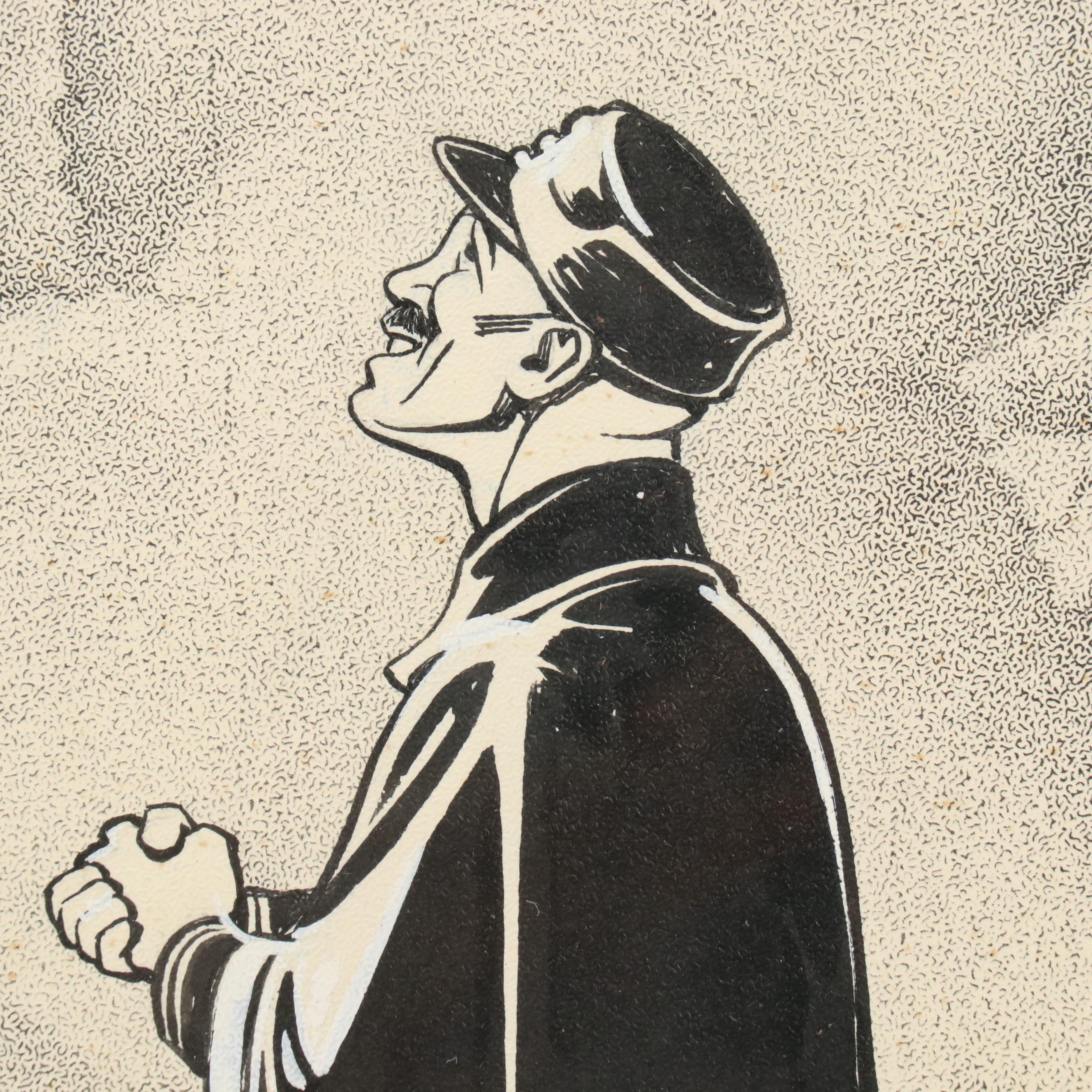 L.D. Warren Editorial Cartoon Style Ink Drawing, 1967
